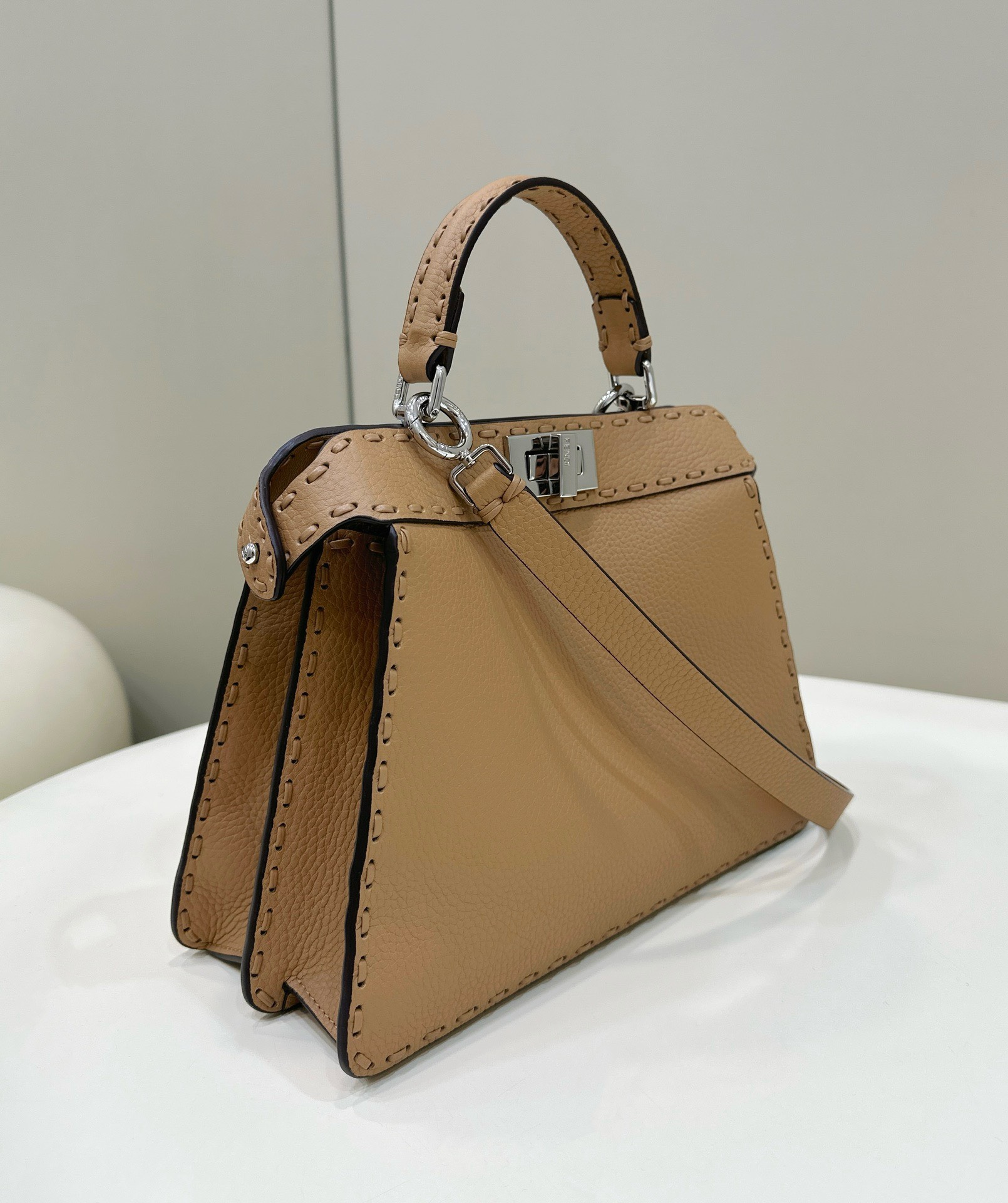 Bagsaaa F**di Peekaboo ISeeU Small Midnight Brown Selleria bag with oversized topstitching