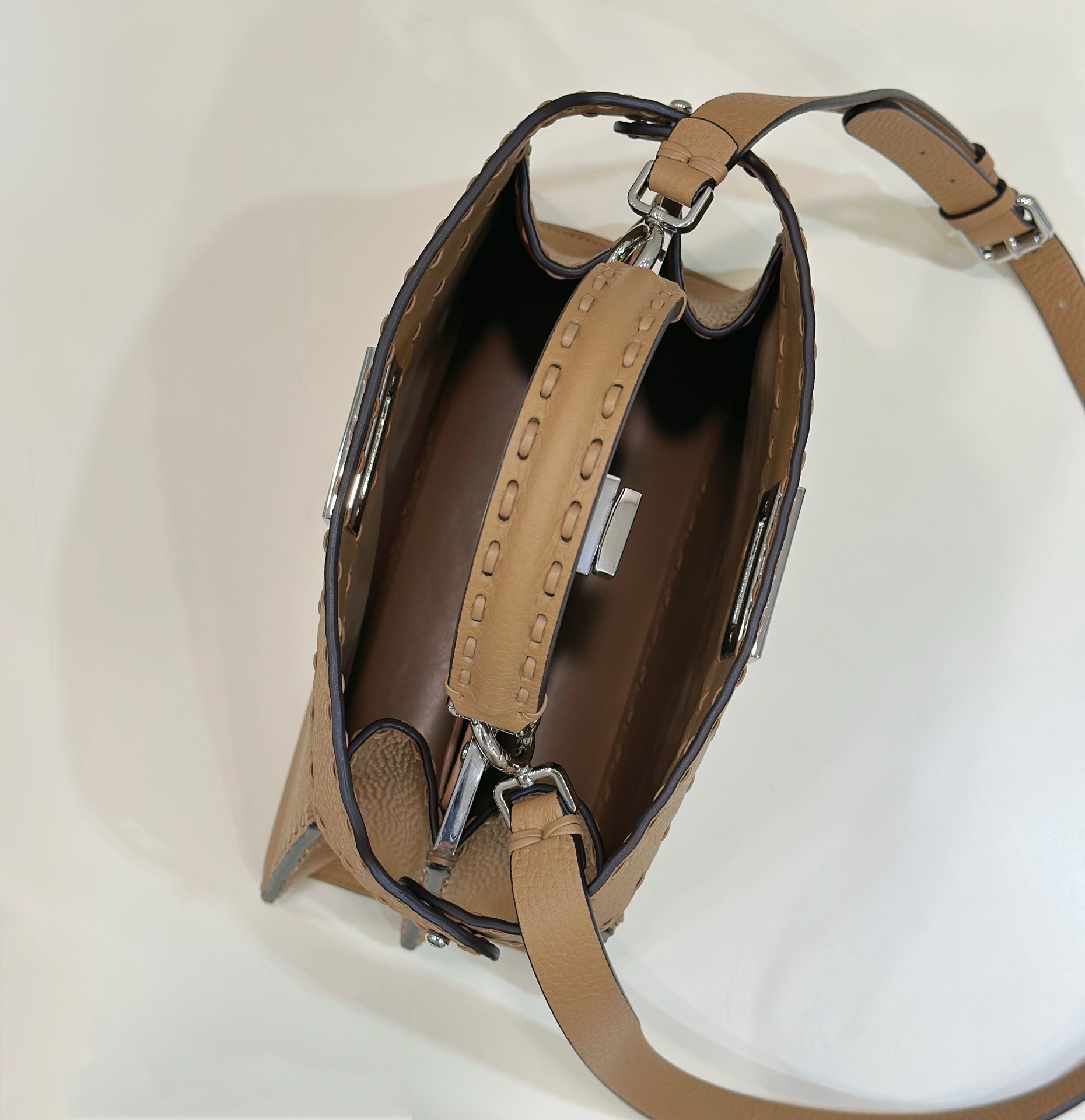 Bagsaaa F**di Peekaboo ISeeU Small Midnight Brown Selleria bag with oversized topstitching