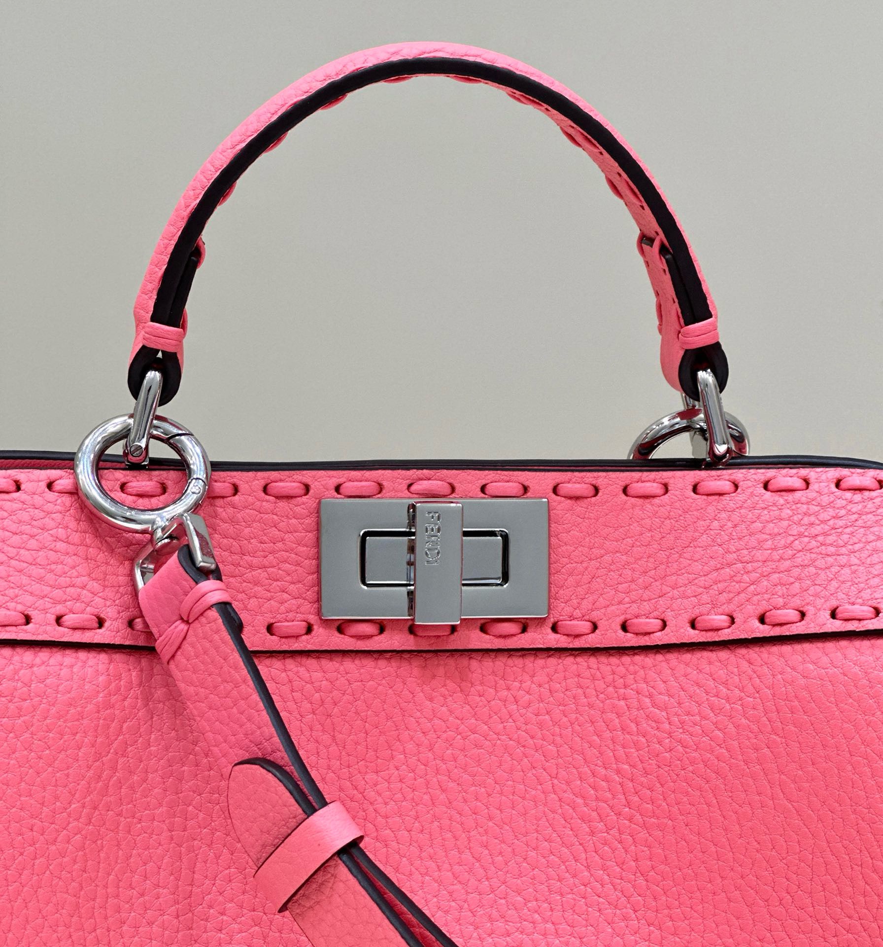 Bagsaaa F**di Peekaboo ISeeU Small Midnight Pink Selleria bag with oversized topstitching