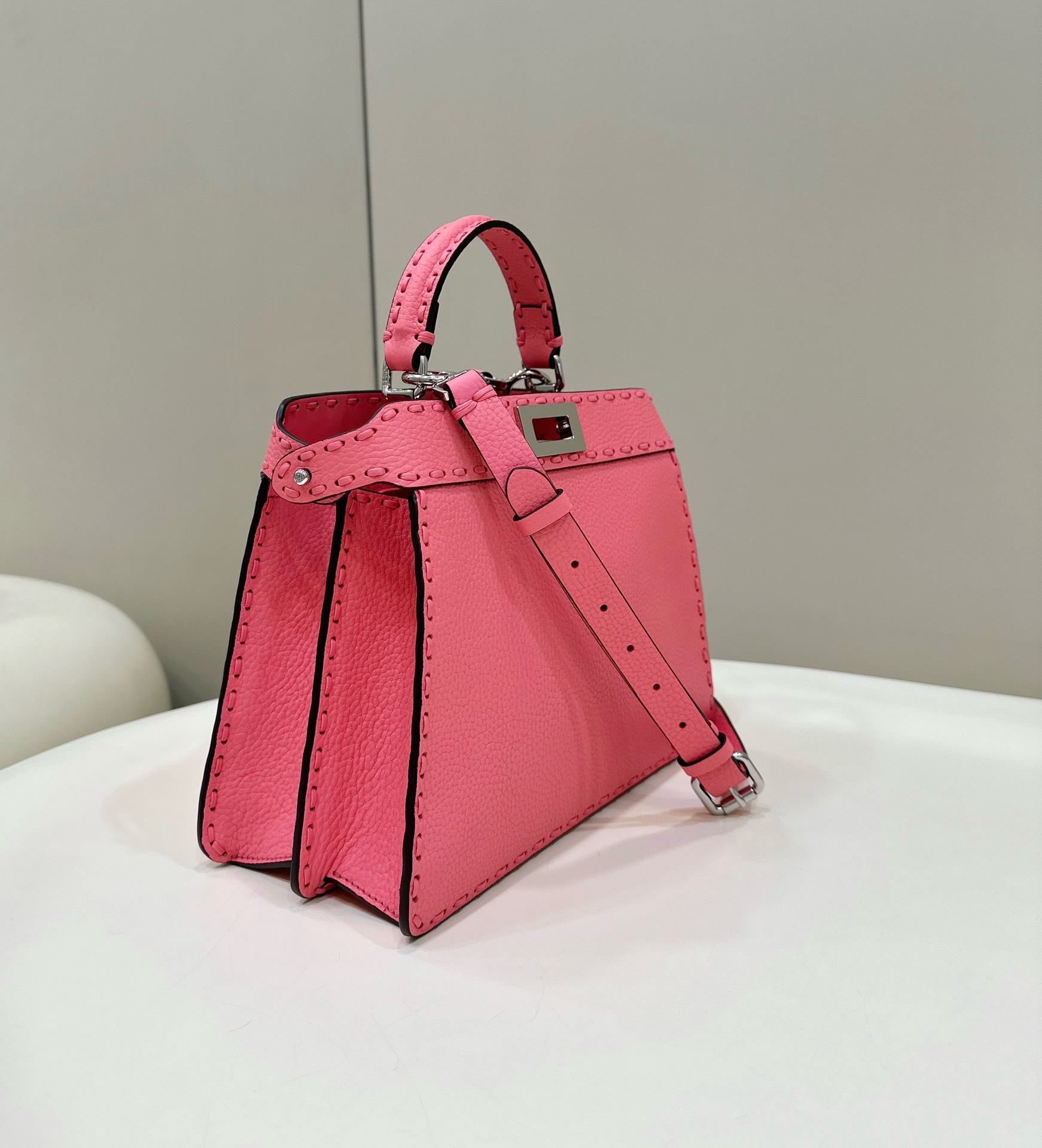 Bagsaaa F**di Peekaboo ISeeU Small Midnight Pink Selleria bag with oversized topstitching