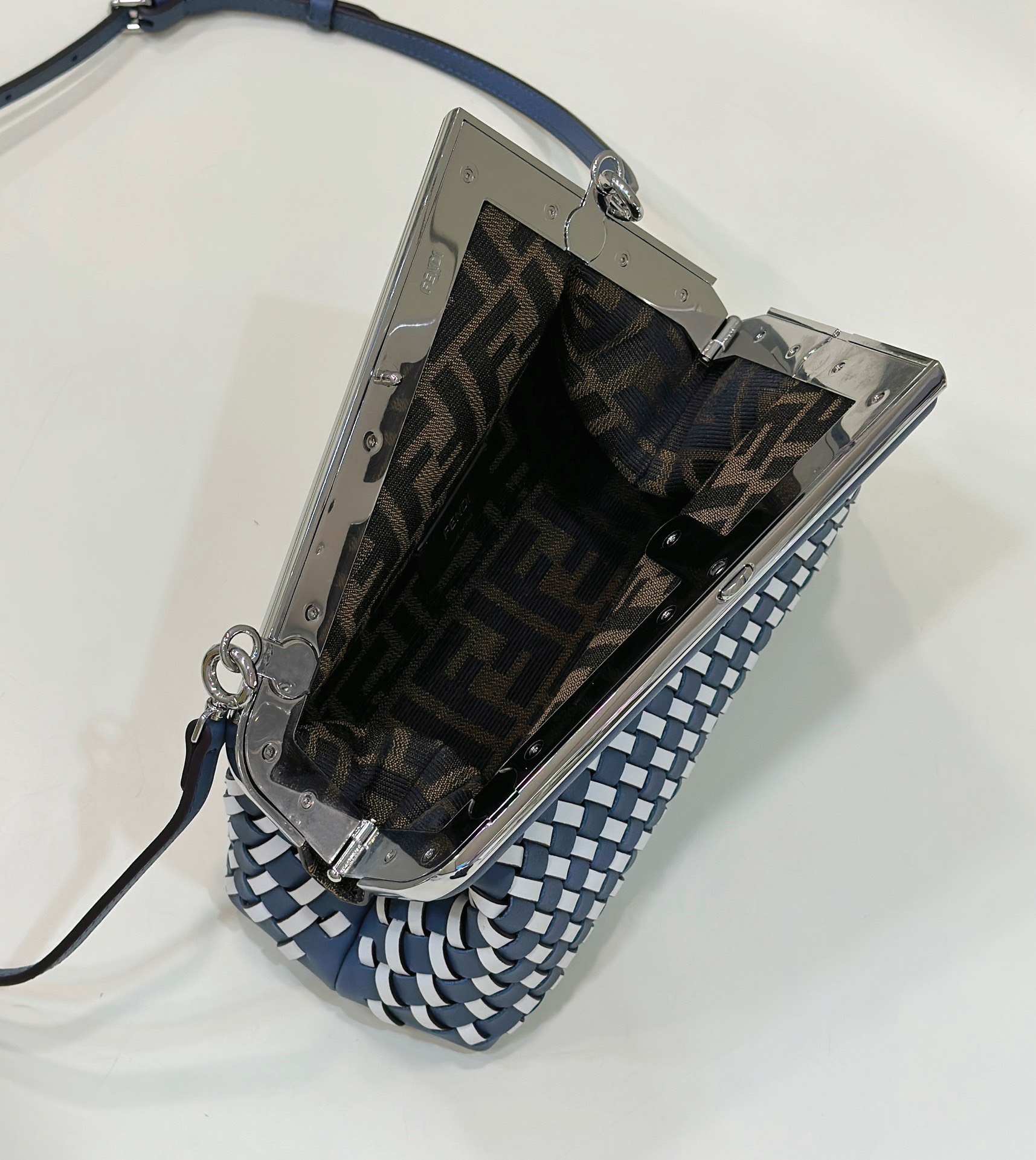 Bagsaaa F**di First Small braided leather bag blue & white - 26x18x9.5cm