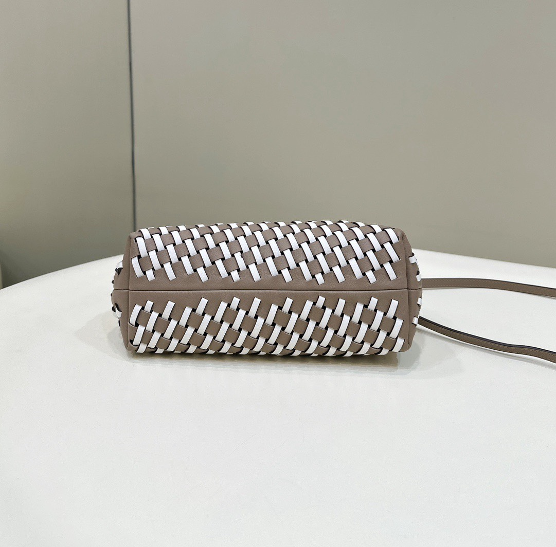 Bagsaaa F**di First Small braided leather bag taupe & white - 26x18x9.5cm