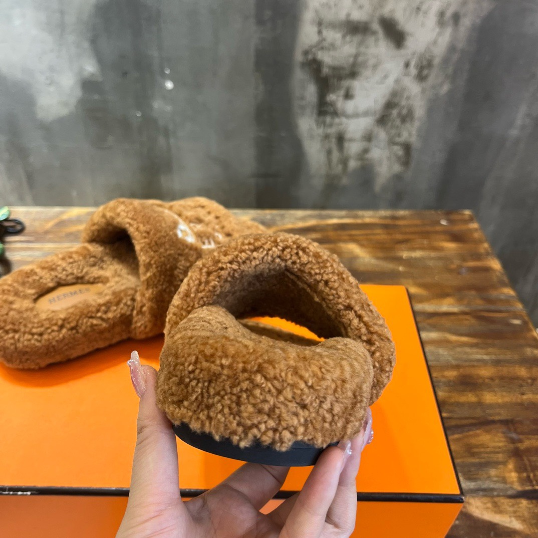 Bagsaaa H**me5 Shearling Brown Slides
