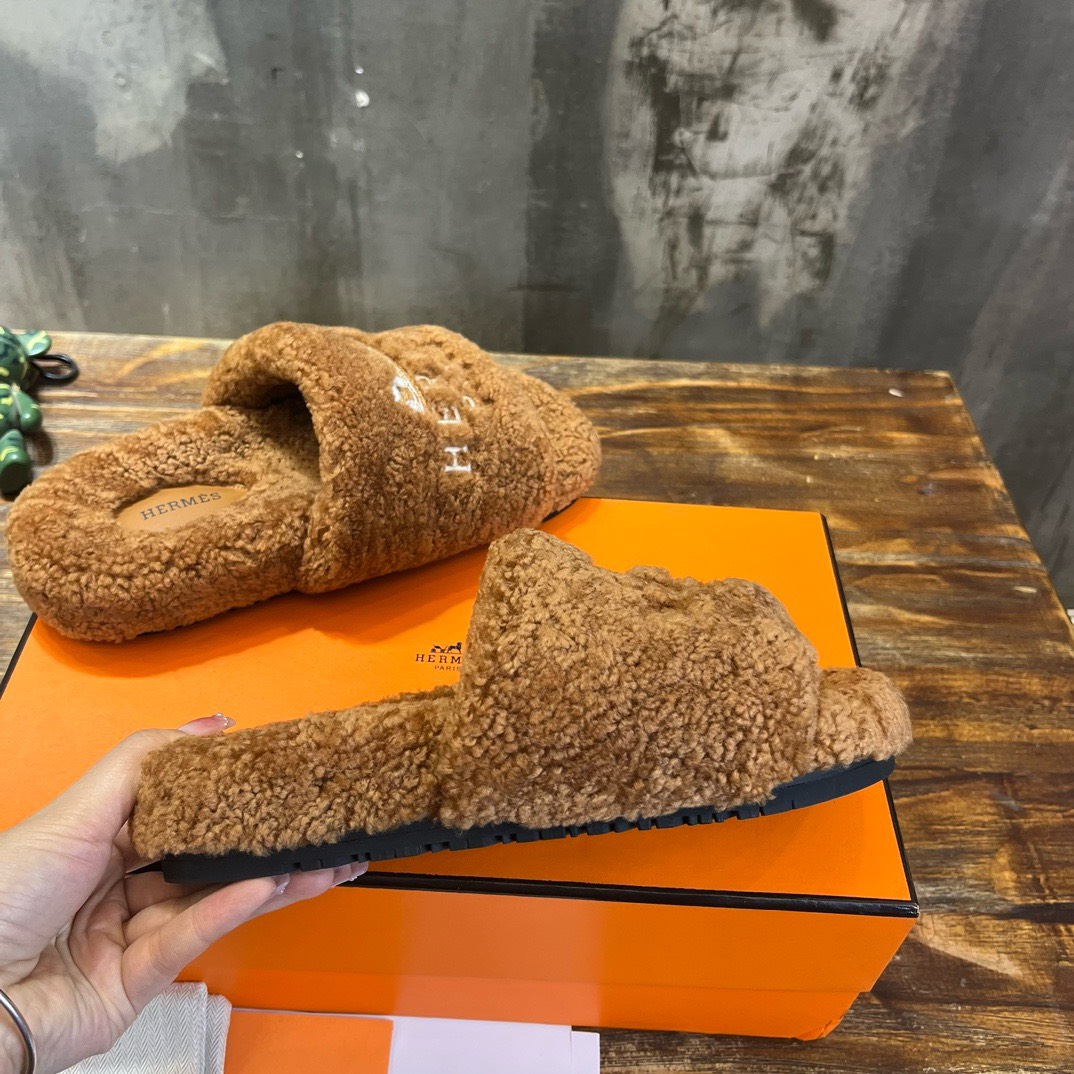 Bagsaaa H**me5 Shearling Brown Slides