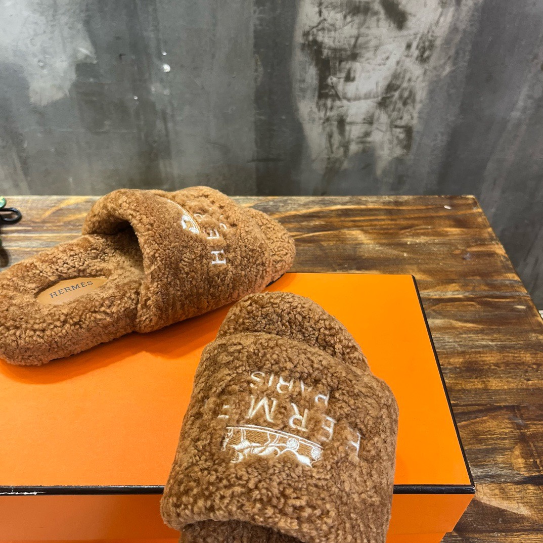 Bagsaaa H**me5 Shearling Brown Slides