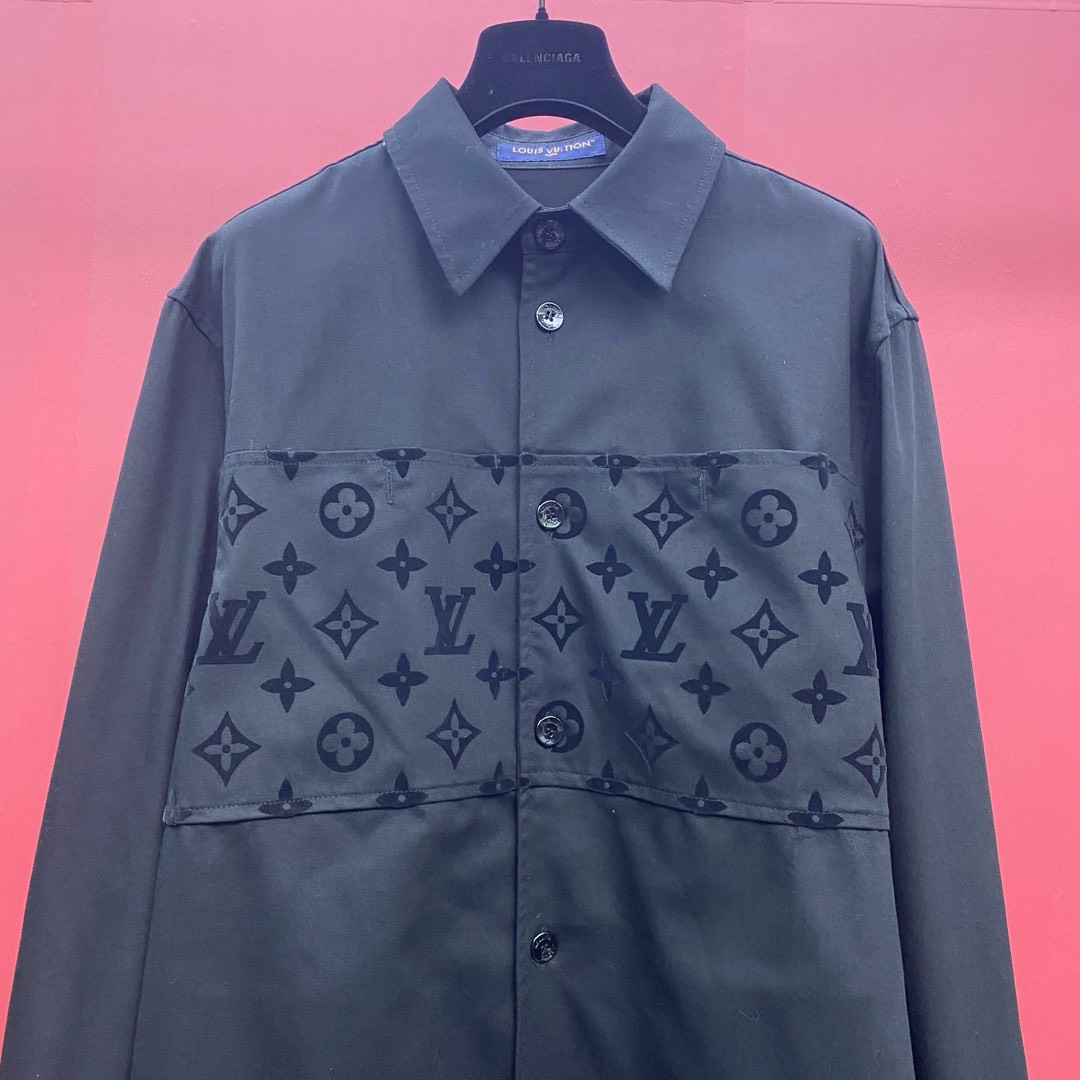 Bagsaaa L0vis Vvtt0n Flocked Casual Cotton Overshirt
