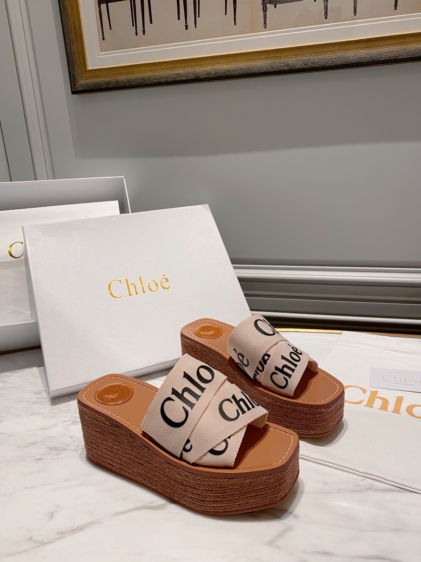 Chloe logo-strap wedge espadrilles white