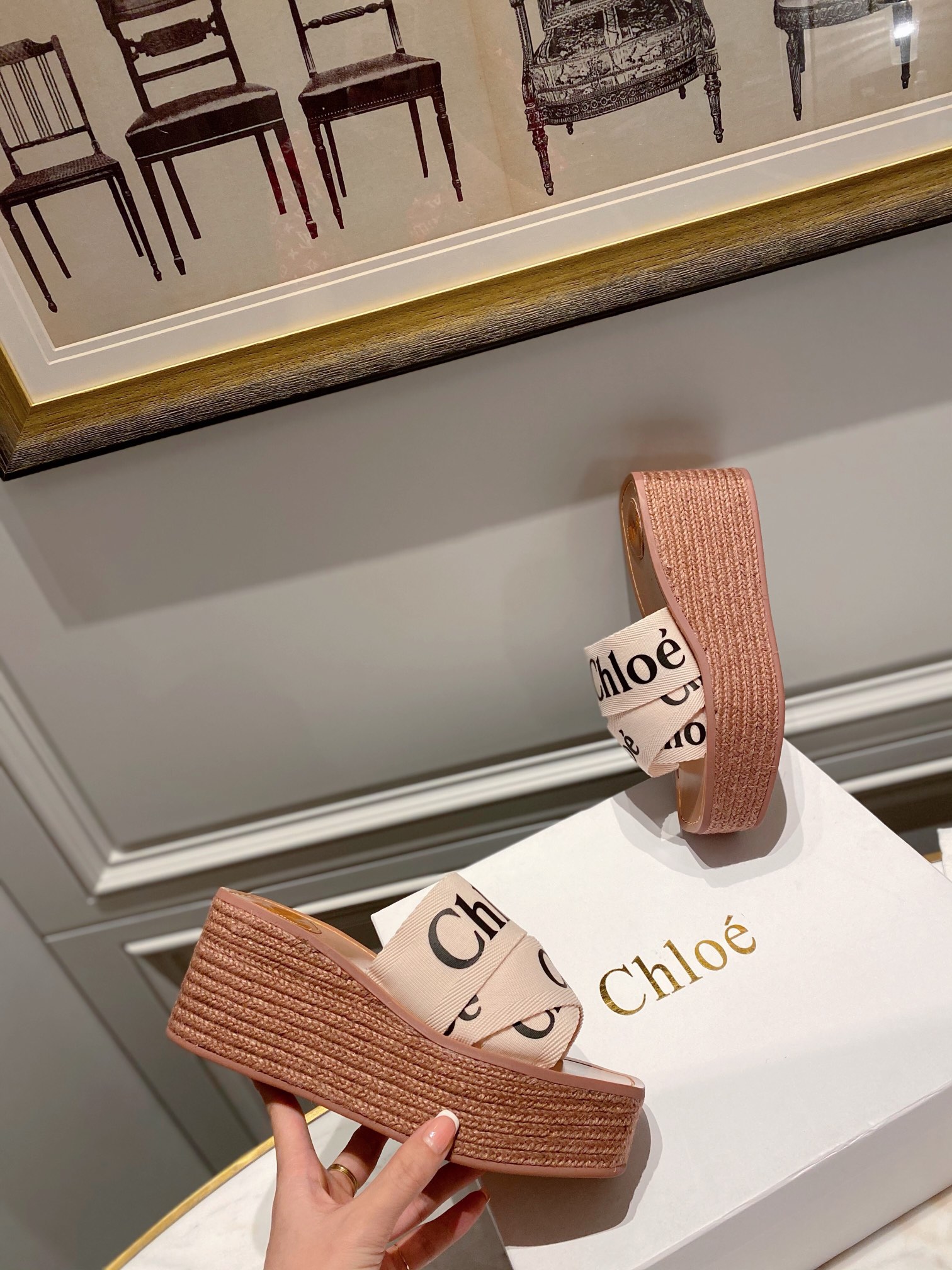 Chloe logo-strap wedge espadrilles white