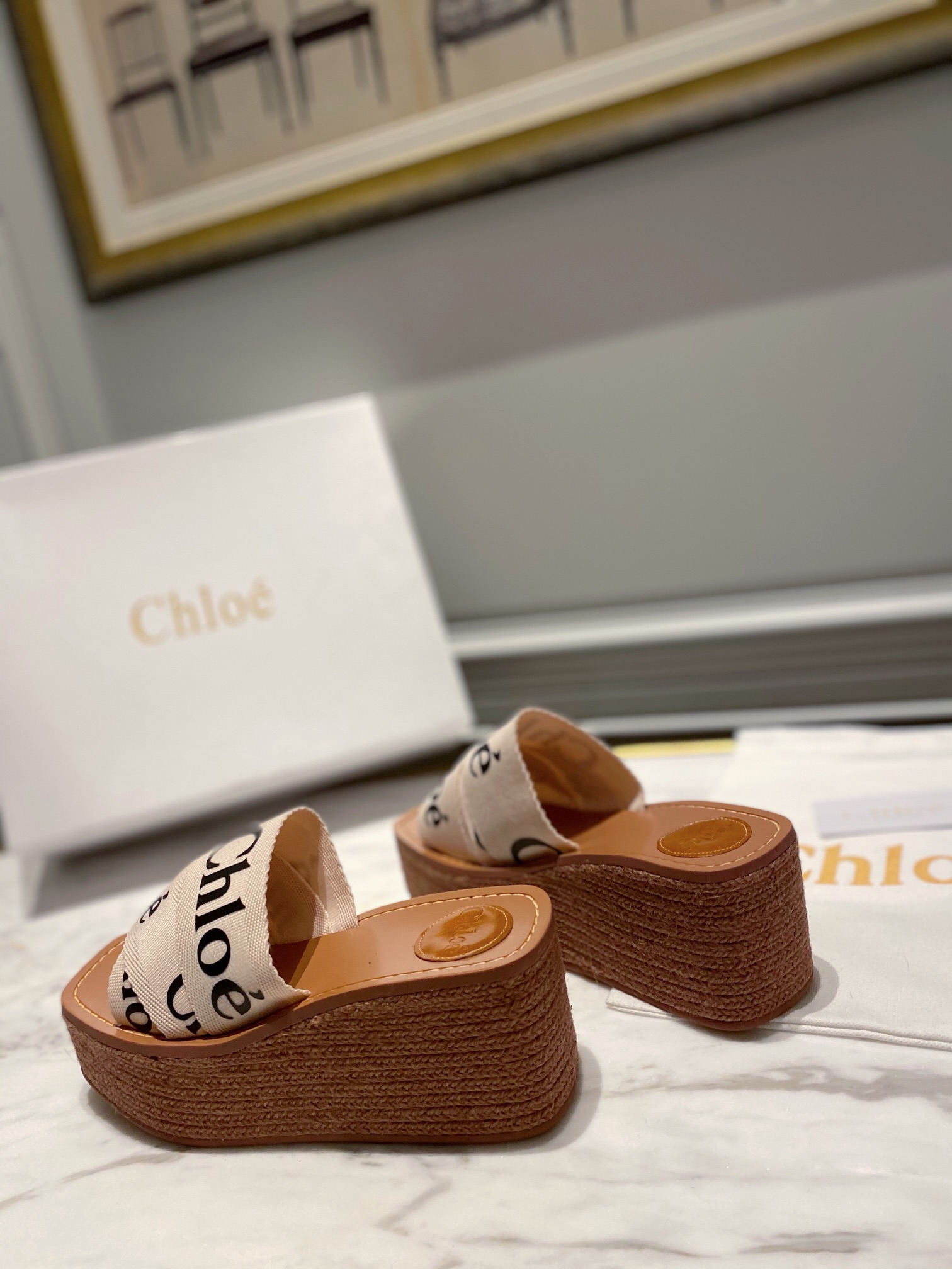 Chloe logo-strap wedge espadrilles white