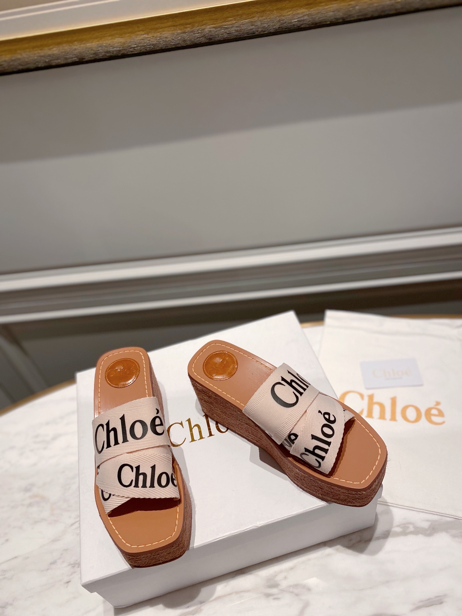 Chloe logo-strap wedge espadrilles white