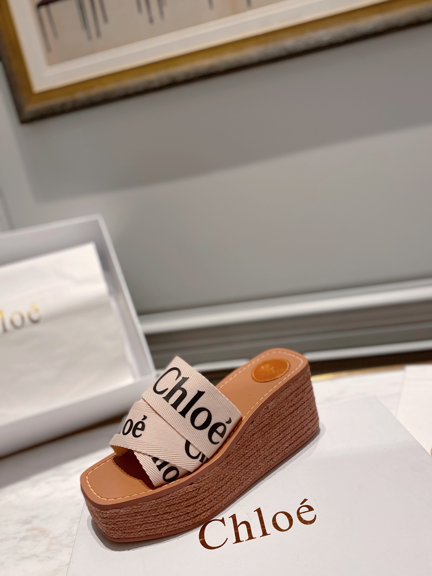 Chloe logo-strap wedge espadrilles white