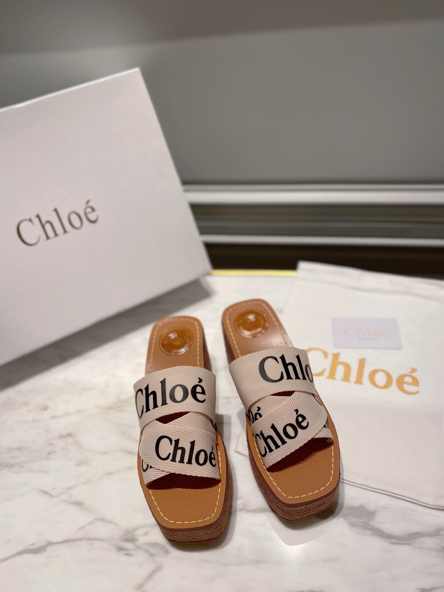 Chloe logo-strap wedge espadrilles white