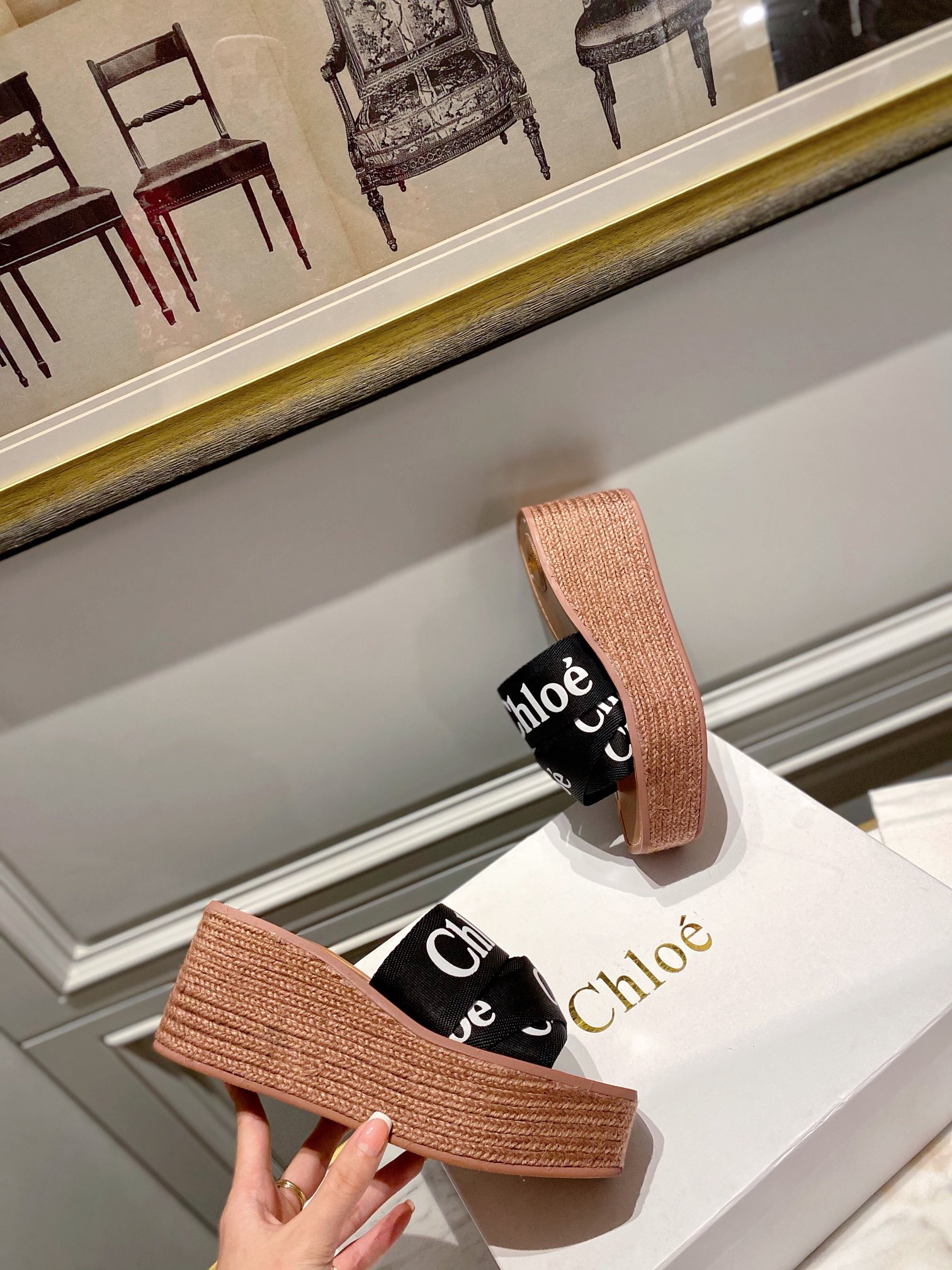 Chloe logo-strap wedge espadrilles black