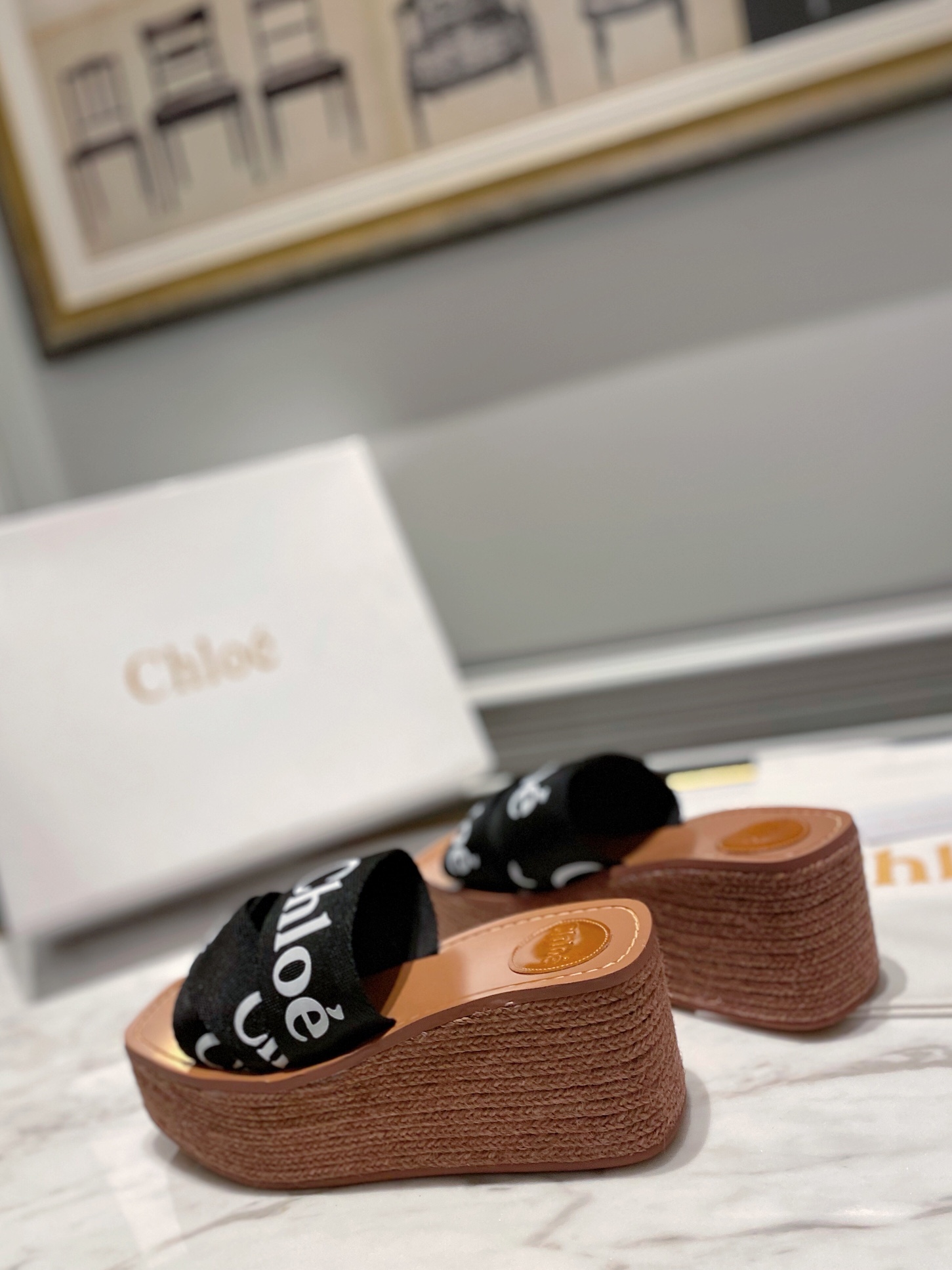 Chloe logo-strap wedge espadrilles black