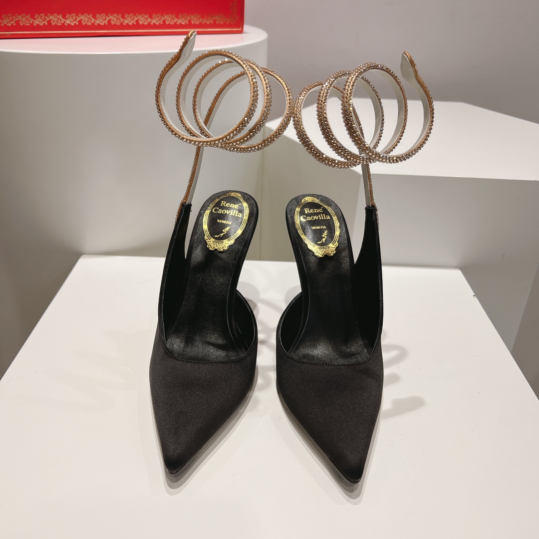 Bagsaaa Rene Caovilla Cleo Black Satin Pump 105mm