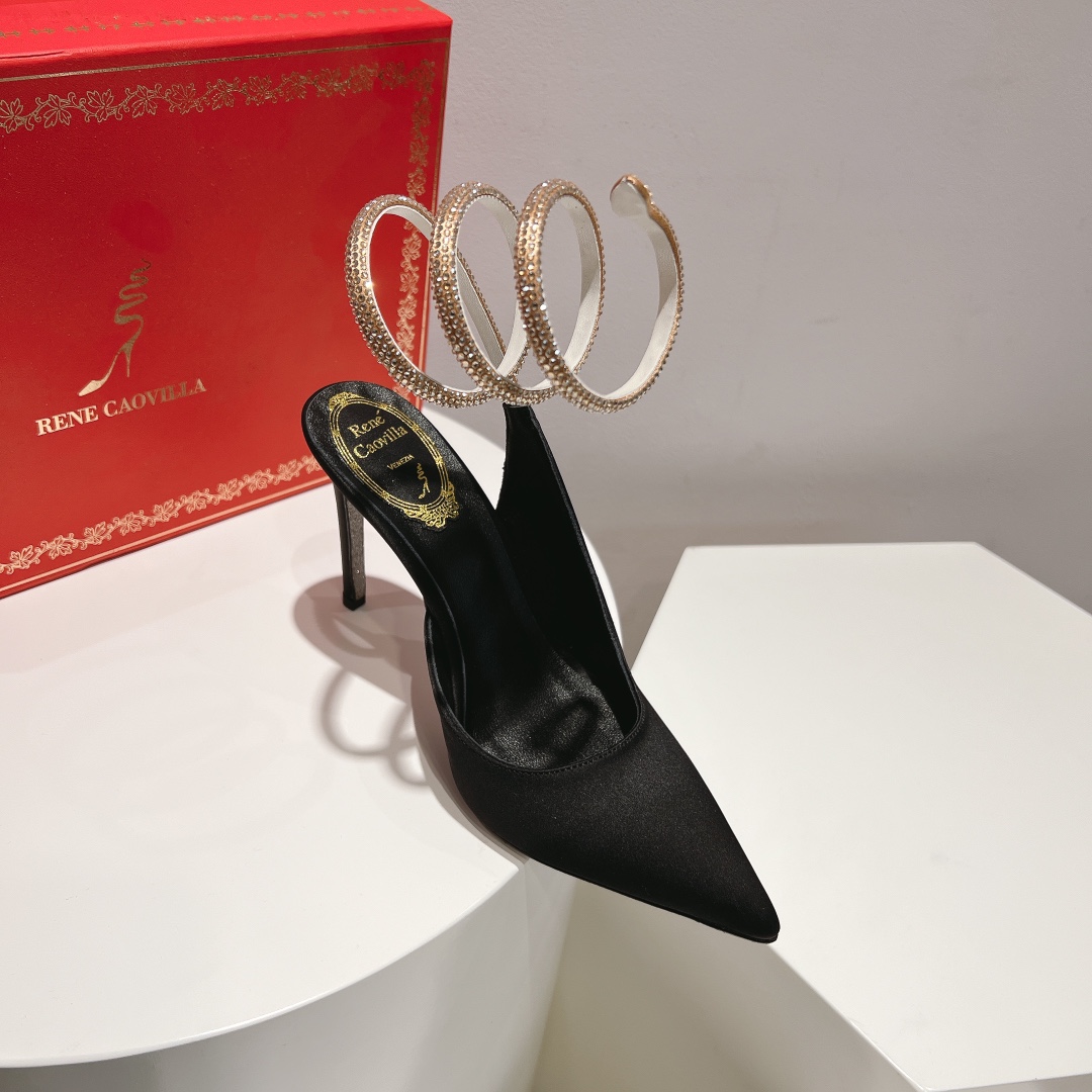 Bagsaaa Rene Caovilla Cleo Black Satin Pump 105mm