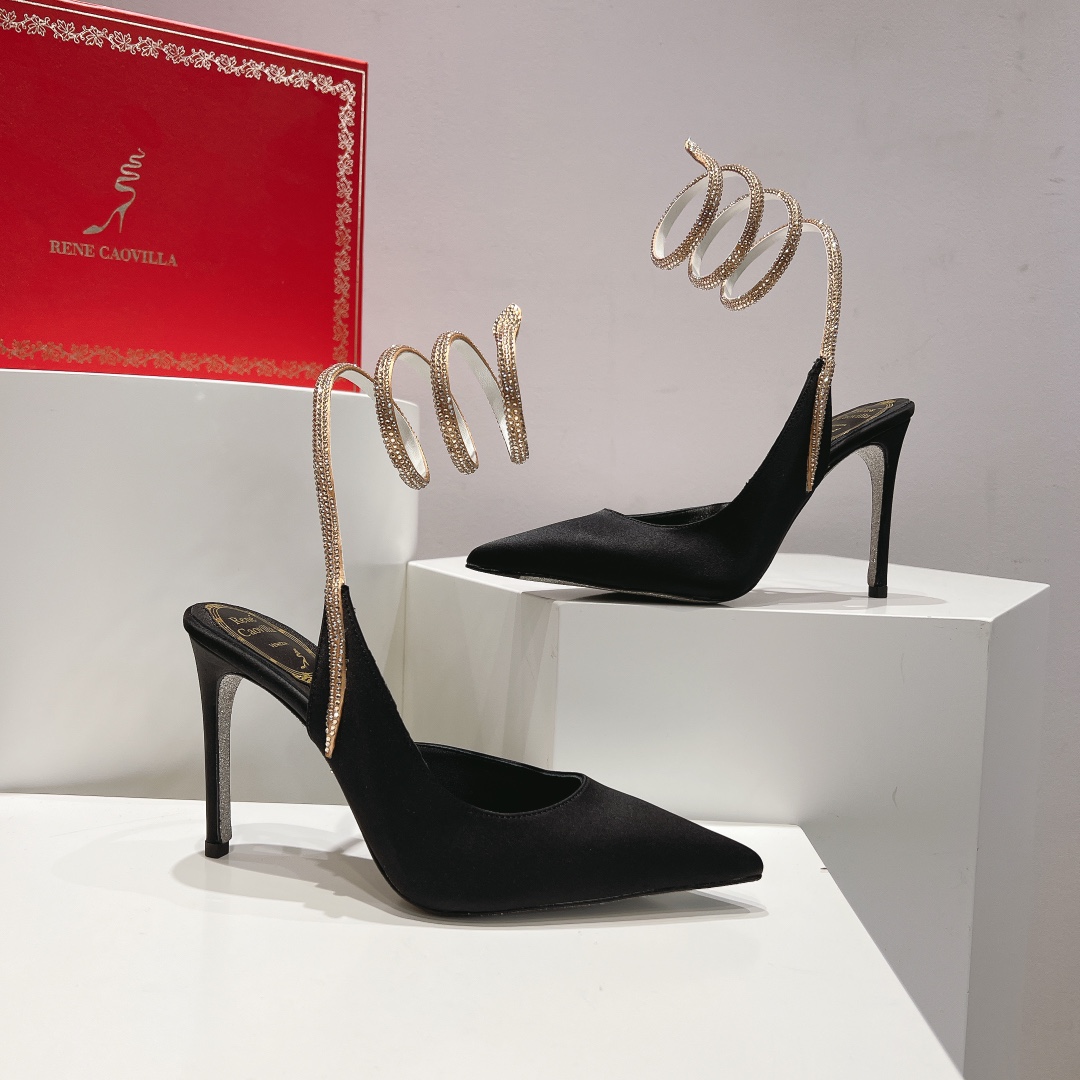 Bagsaaa Rene Caovilla Cleo Black Satin Pump 105mm