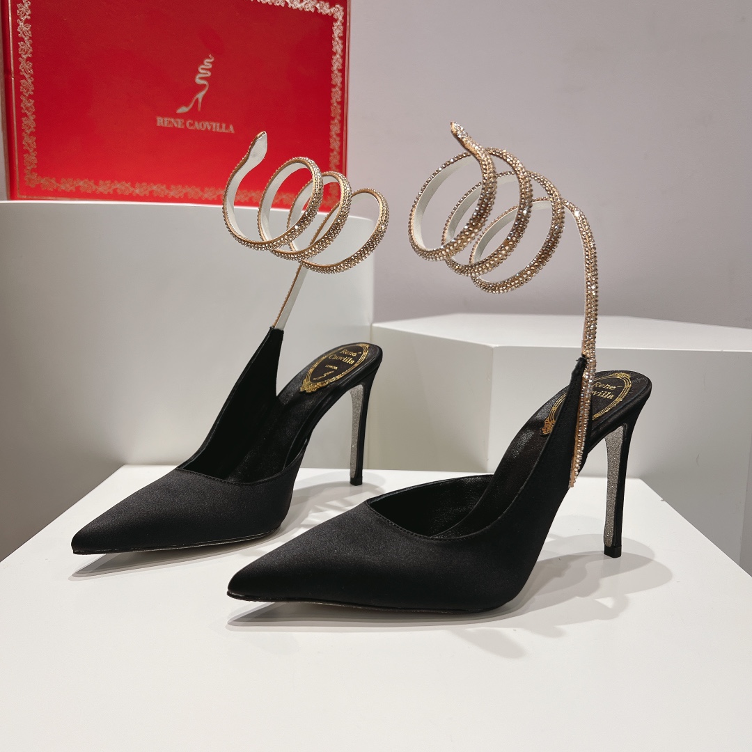Bagsaaa Rene Caovilla Cleo Black Satin Pump 105mm