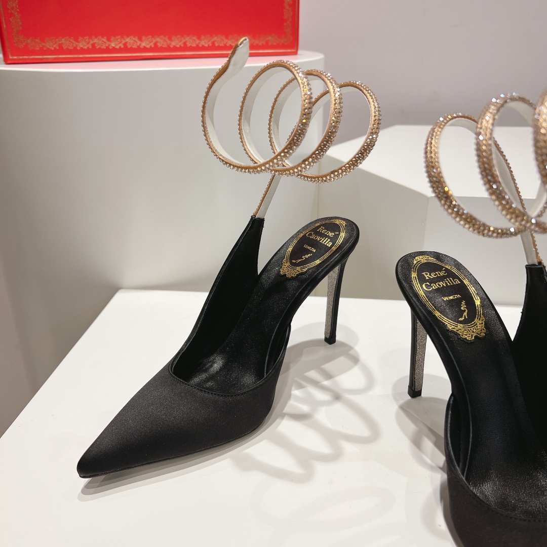 Bagsaaa Rene Caovilla Cleo Black Satin Pump 105mm