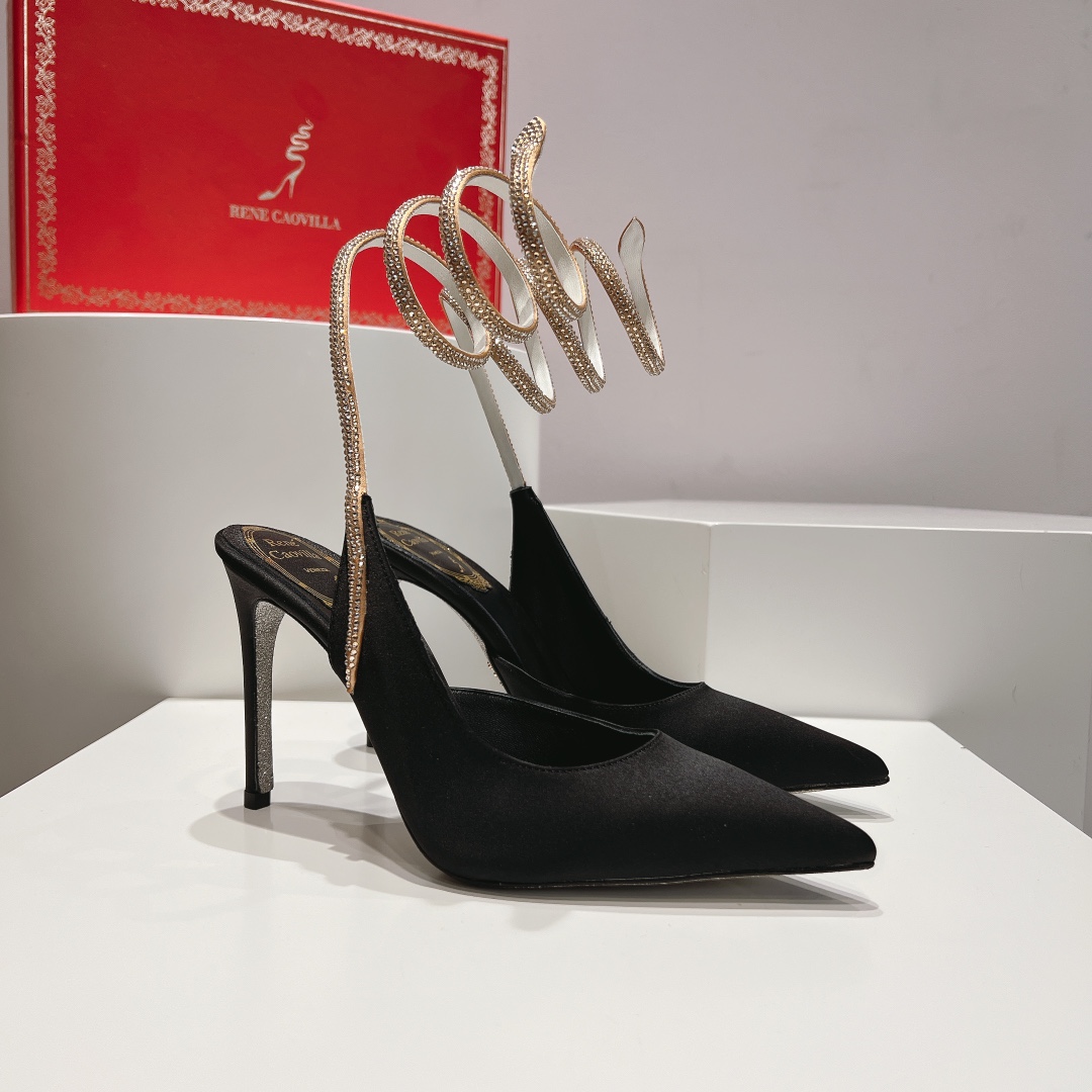 Bagsaaa Rene Caovilla Cleo Black Satin Pump 105mm