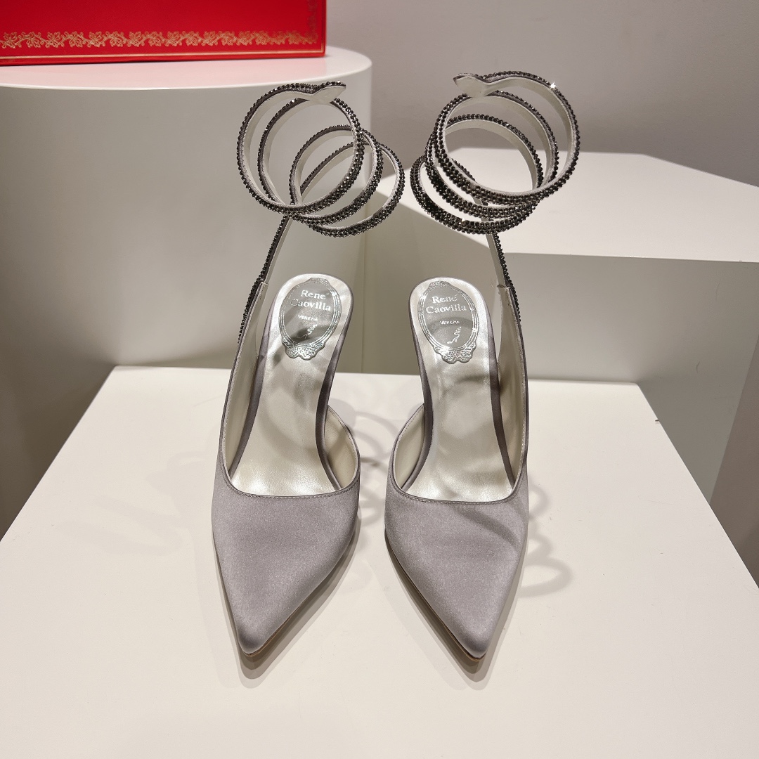 Bagsaaa Rene Caovilla Cleo Grey Satin Pump 105mm