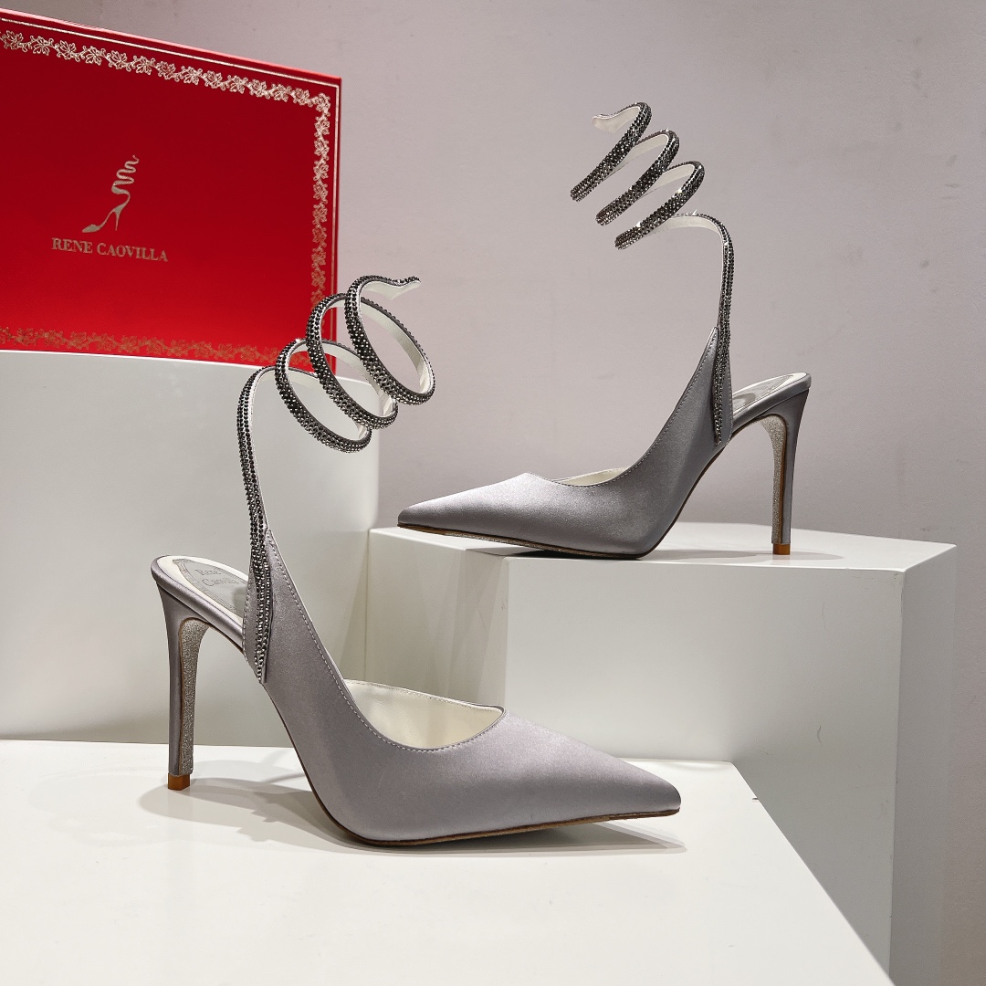 Bagsaaa Rene Caovilla Cleo Grey Satin Pump 105mm