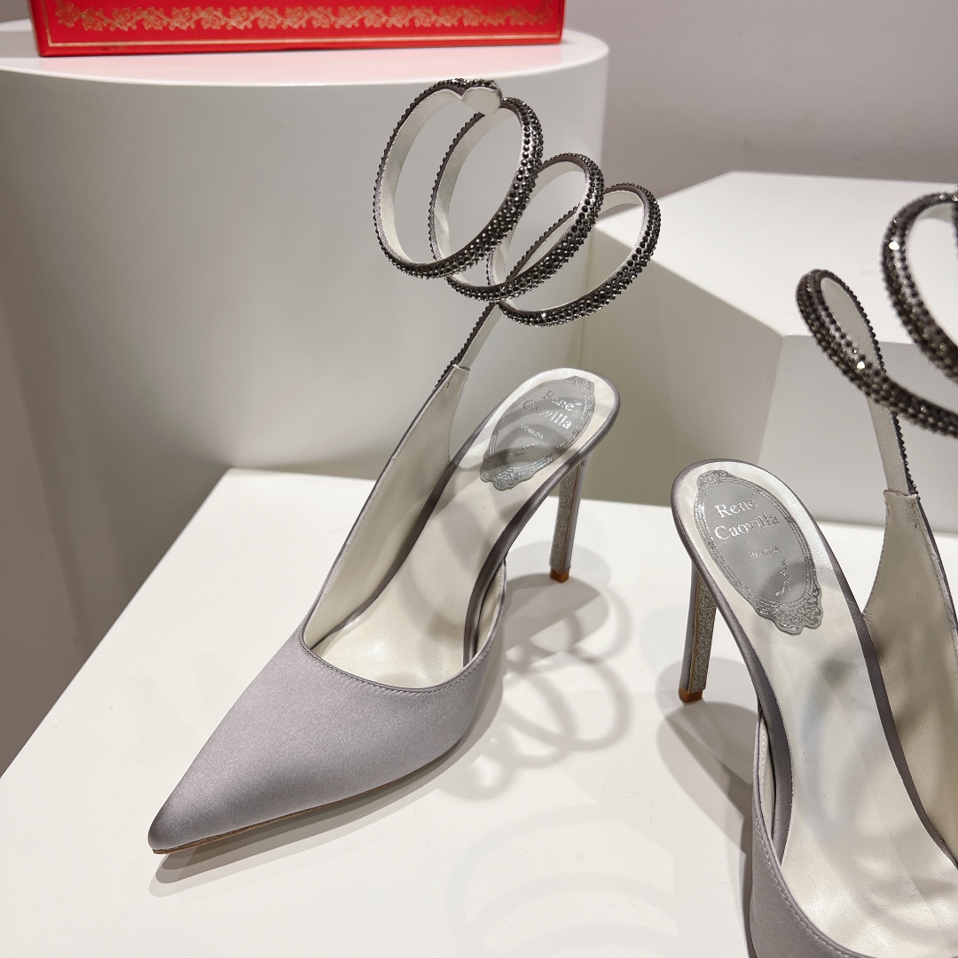 Bagsaaa Rene Caovilla Cleo Grey Satin Pump 105mm