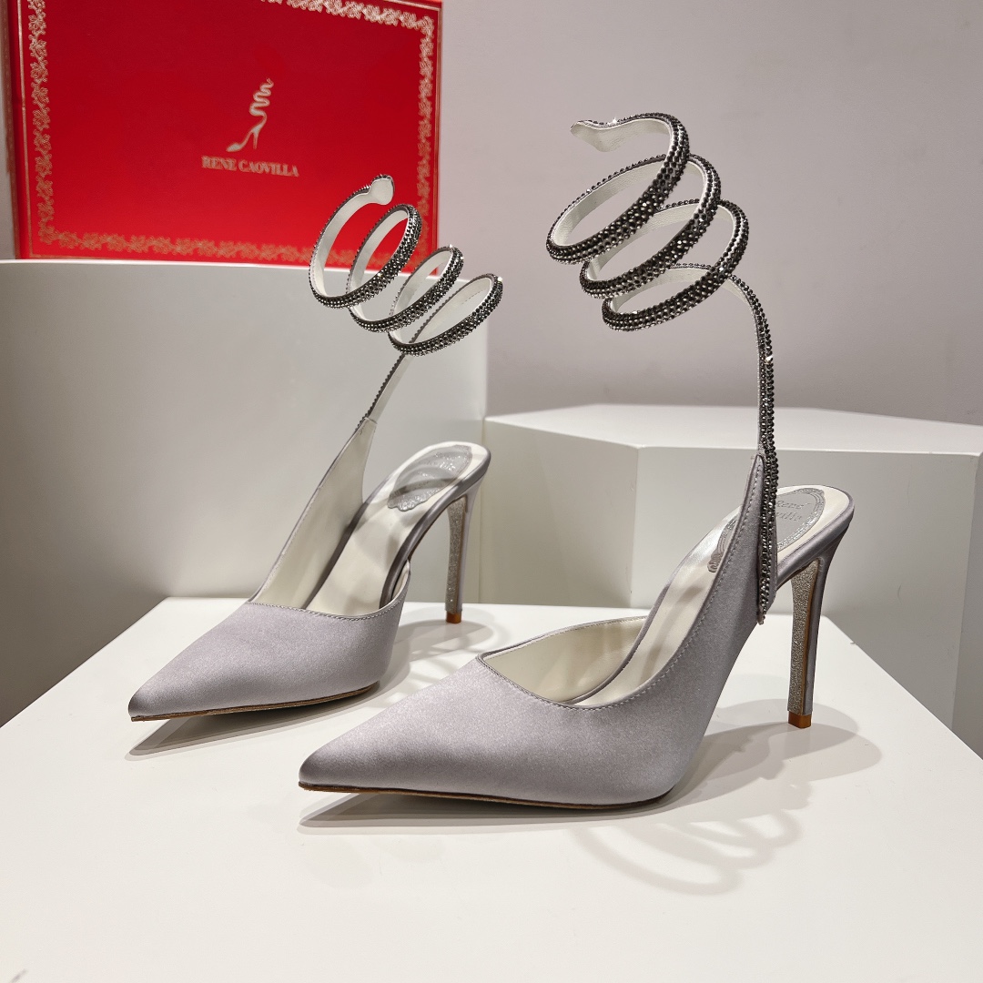 Bagsaaa Rene Caovilla Cleo Grey Satin Pump 105mm