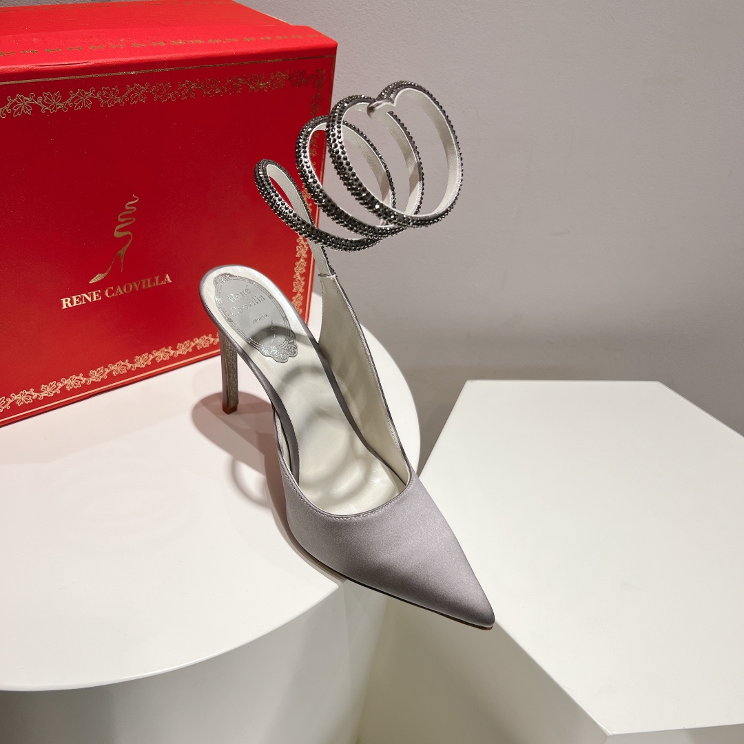 Bagsaaa Rene Caovilla Cleo Grey Satin Pump 105mm