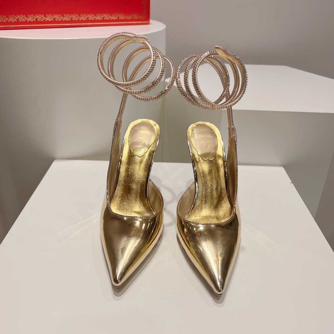 Bagsaaa Rene Caovilla Cleo Gold Pump 105mm