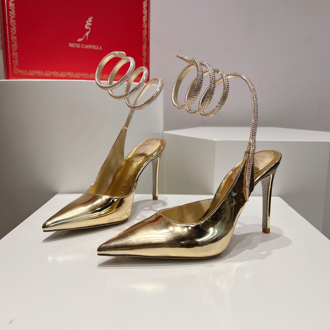 Bagsaaa Rene Caovilla Cleo Gold Pump 105mm