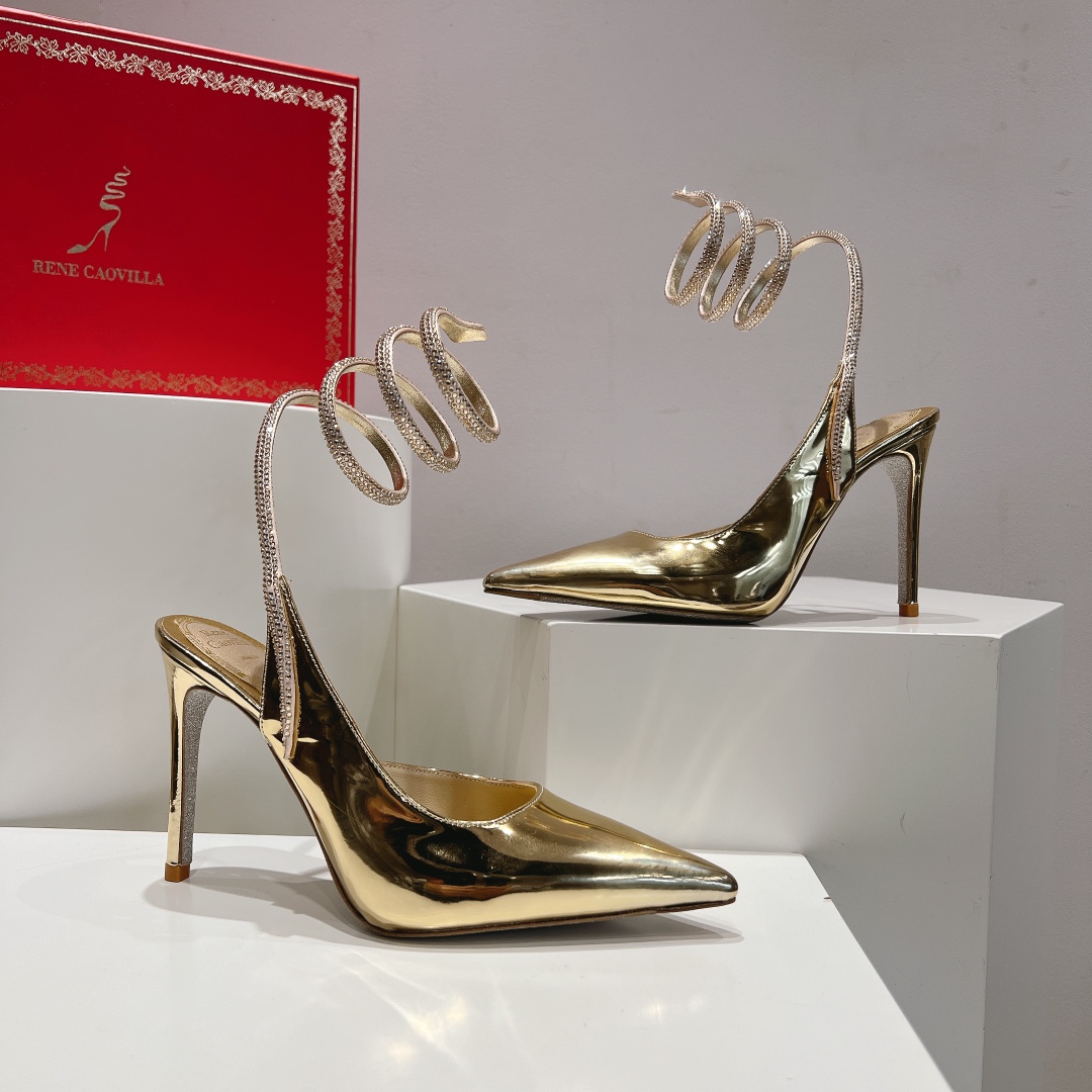 Bagsaaa Rene Caovilla Cleo Gold Pump 105mm
