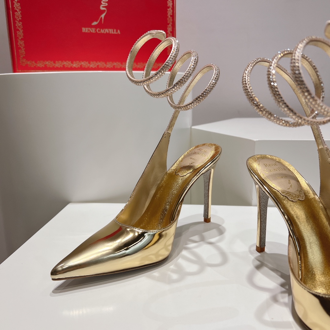 Bagsaaa Rene Caovilla Cleo Gold Pump 105mm