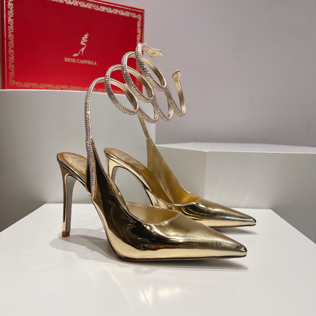 Bagsaaa Rene Caovilla Cleo Gold Pump 105mm