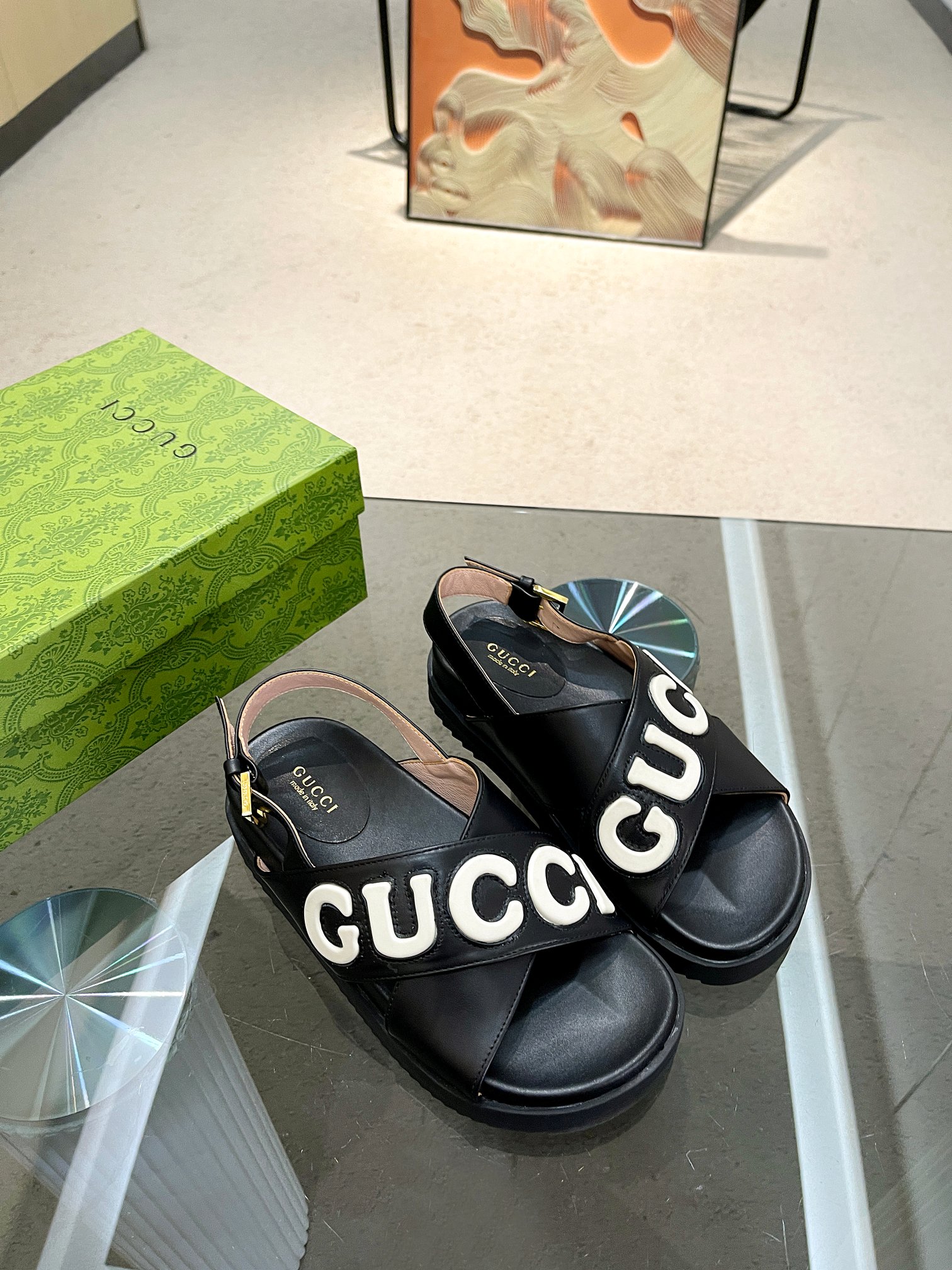 Bagsaaa Gvc*1 Logo-appliqué Leather Black Sandals