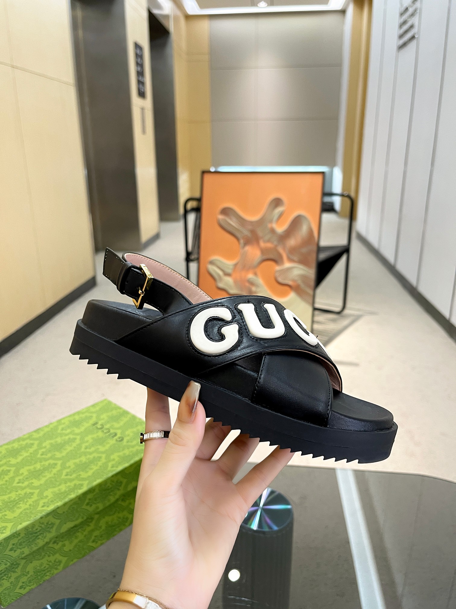 Bagsaaa Gvc*1 Logo-appliqué Leather Black Sandals