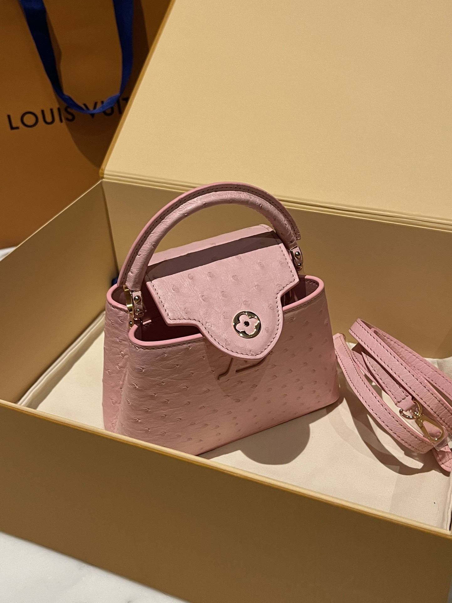 Bagsaaa L0vis Vvtt0n Capucines Ostrich Leather Pink