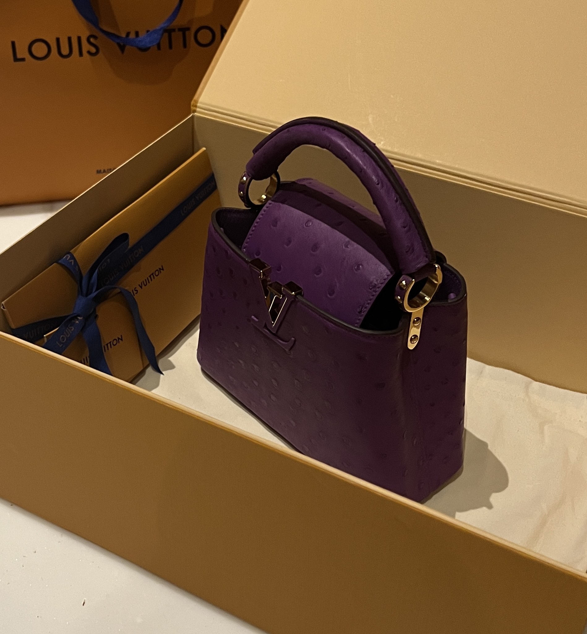 Bagsaaa L0vis Vvtt0n Capucines Ostrich Leather Purple