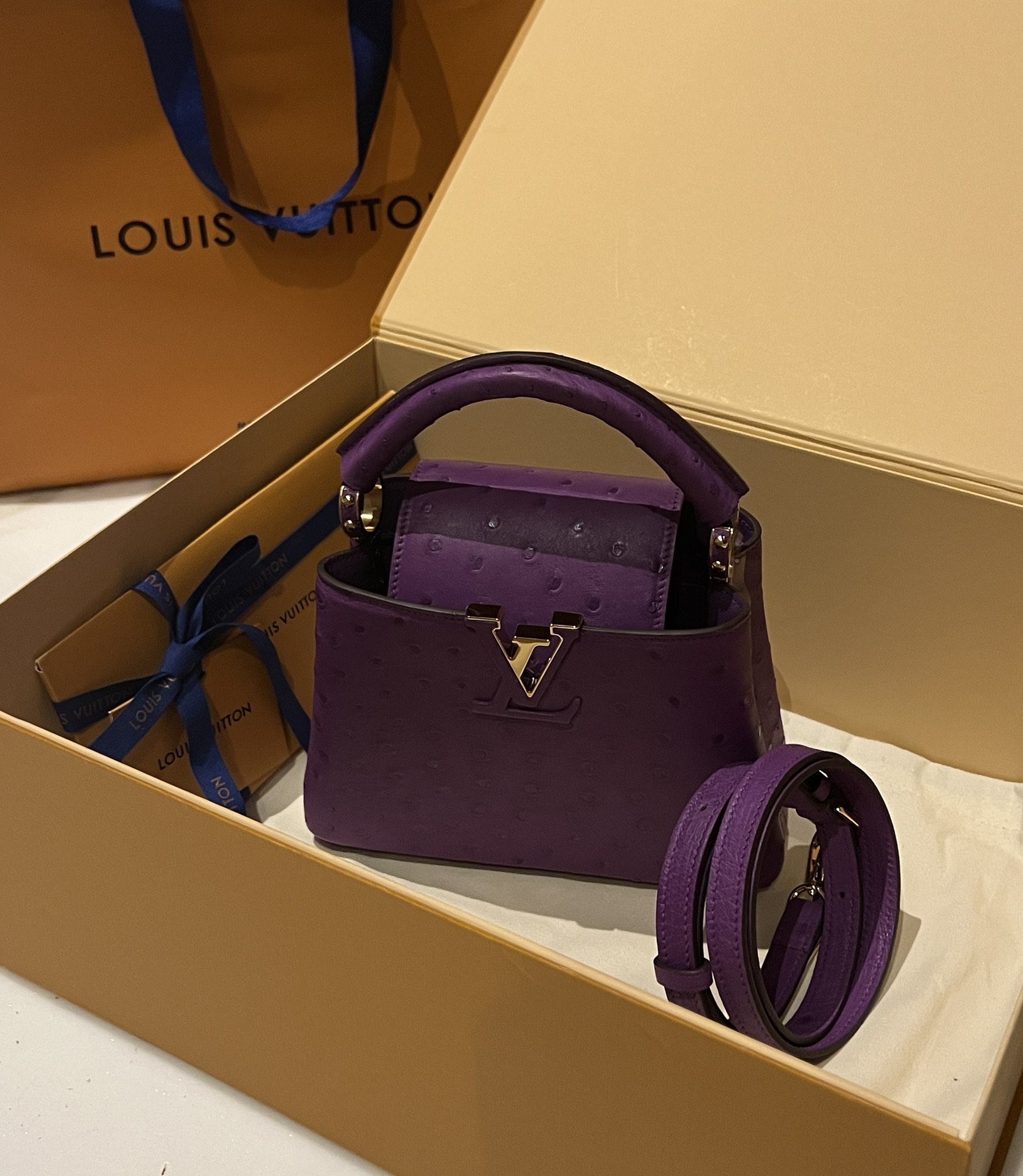 Bagsaaa L0vis Vvtt0n Capucines Ostrich Leather Purple