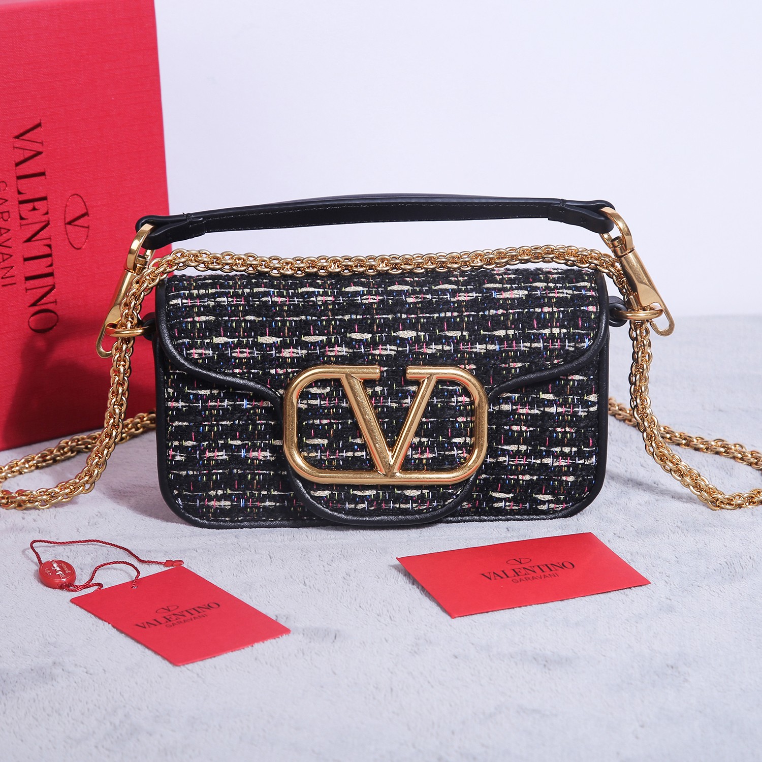 Bagsaaa Va1e*ntin0 Locò Tweed Foldover Top Tote Bag