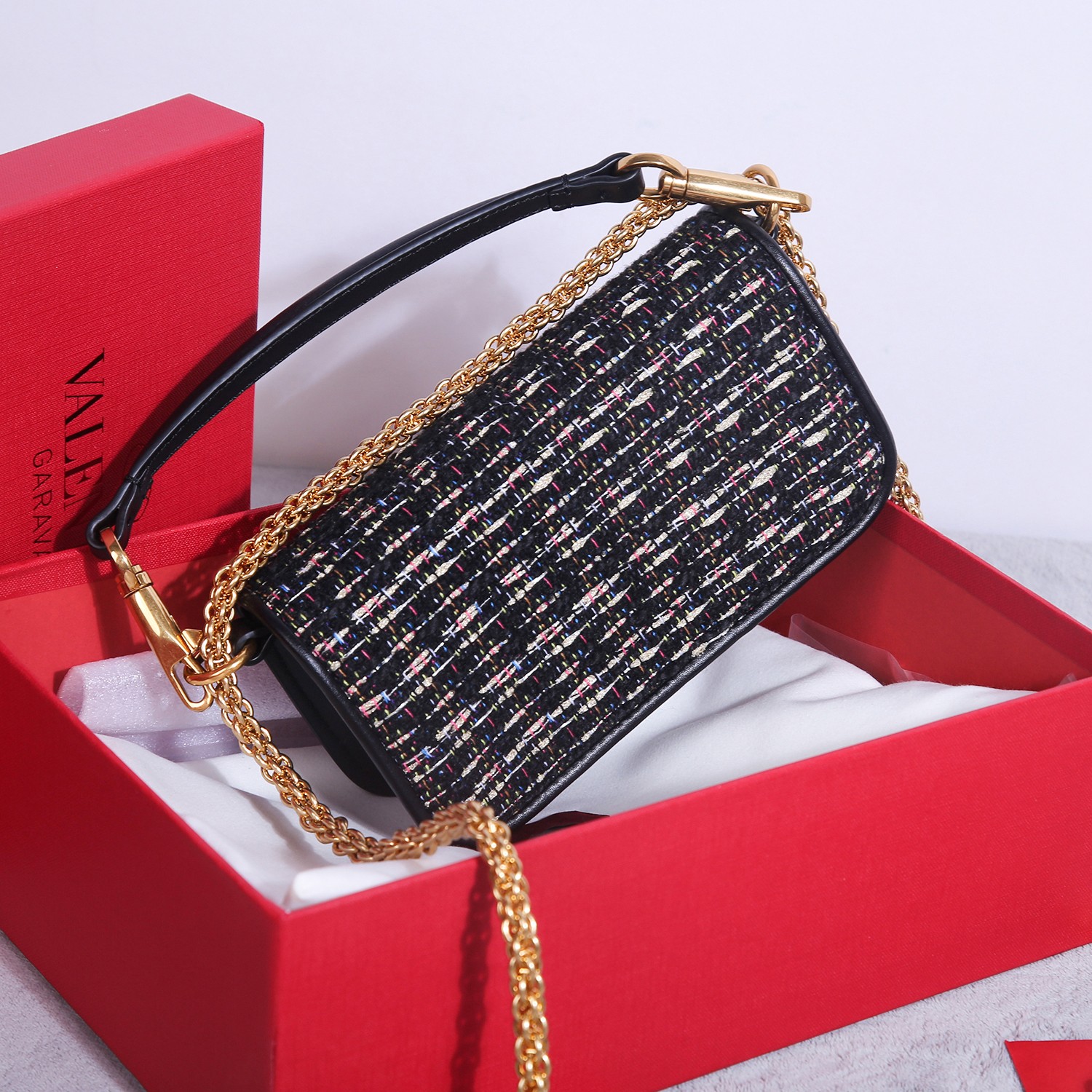Bagsaaa Va1e*ntin0 Locò Tweed Foldover Top Tote Bag