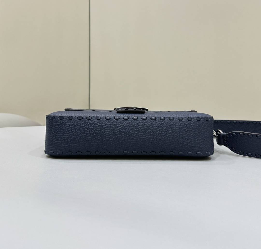 Bagsaaa F**di Baguette Dark Blue Selleria bag with oversize topstitching