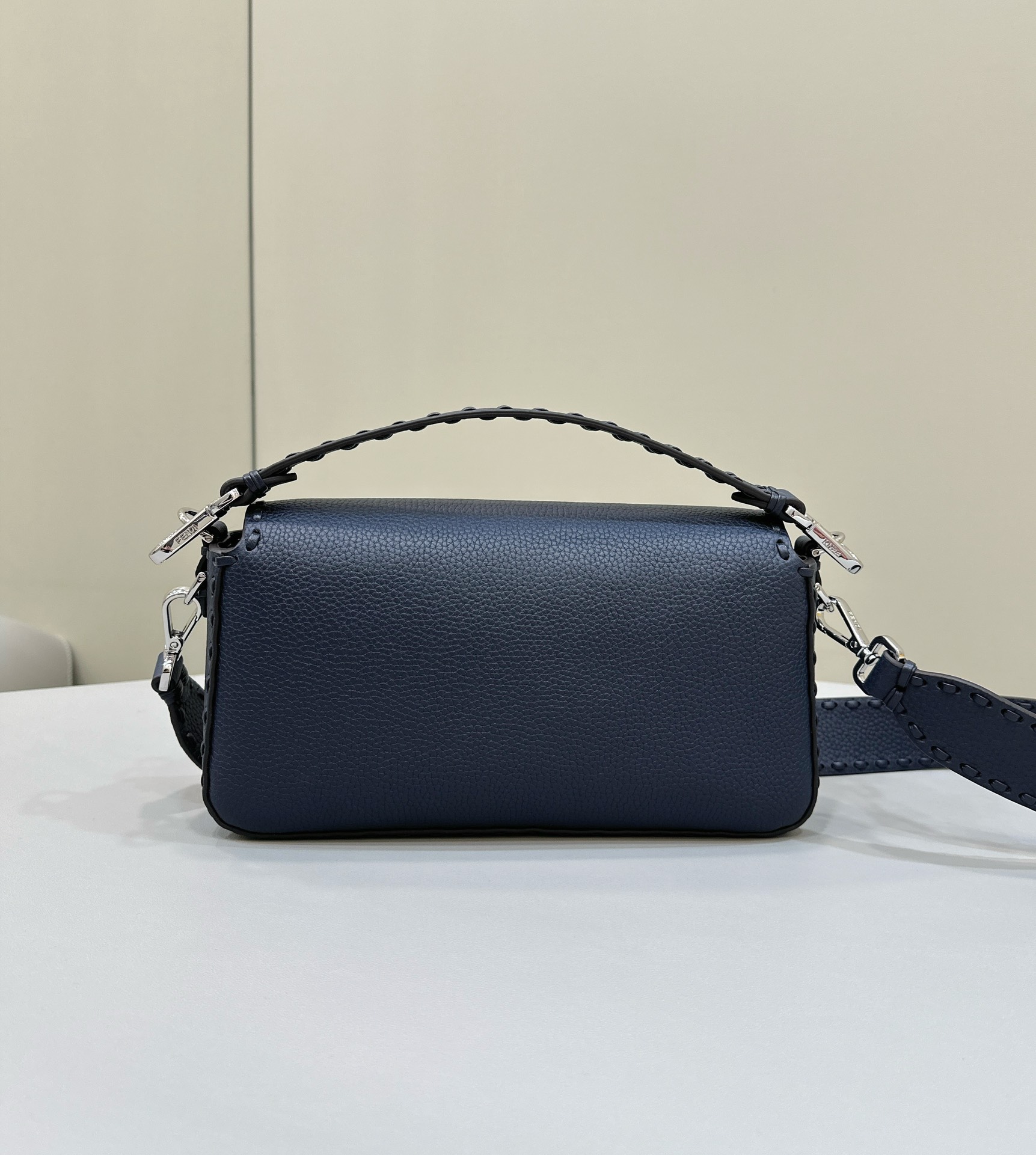 Bagsaaa F**di Baguette Dark Blue Selleria bag with oversize topstitching