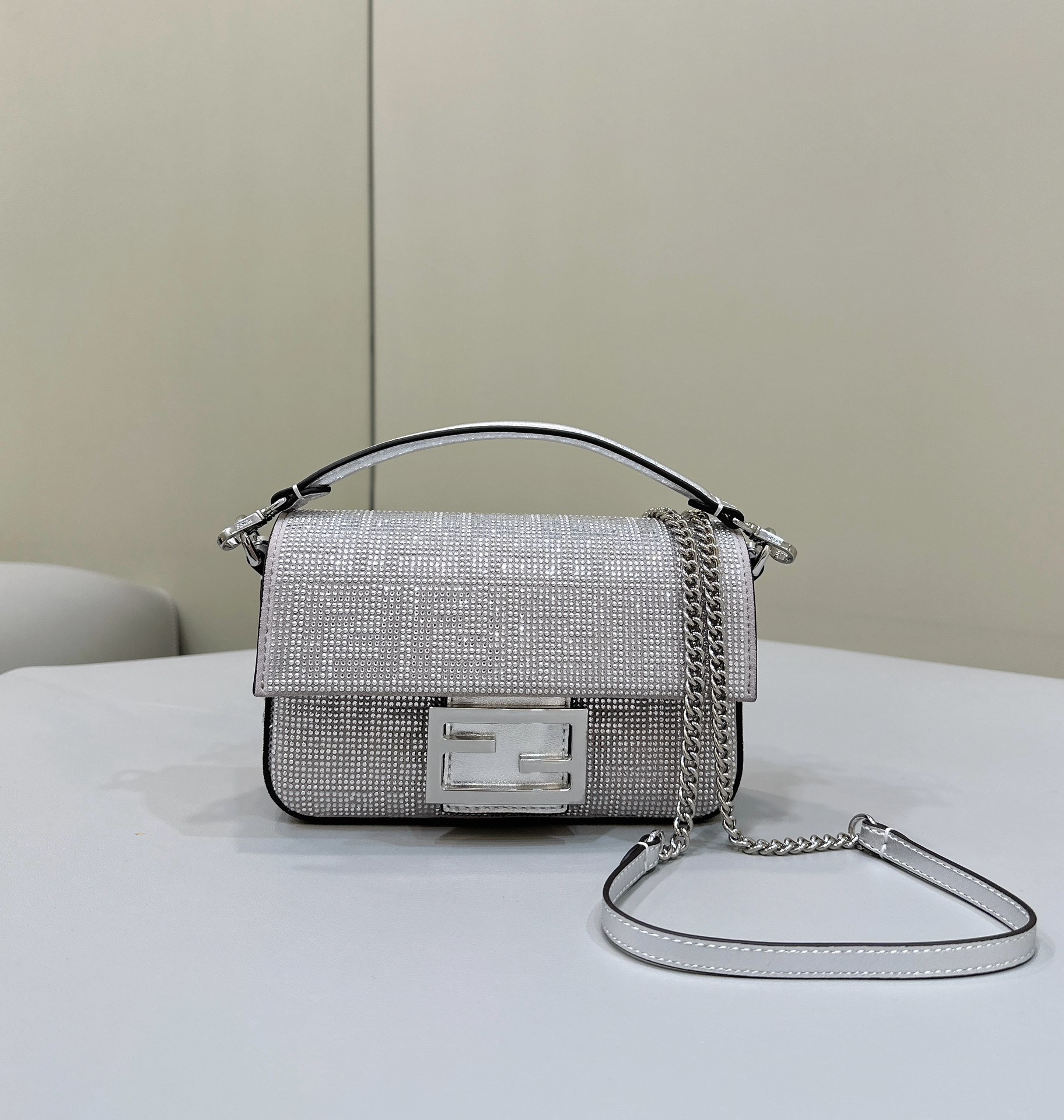 Bagsaaa F**di Baguette Silver Crystal Bag -20*5*13cm