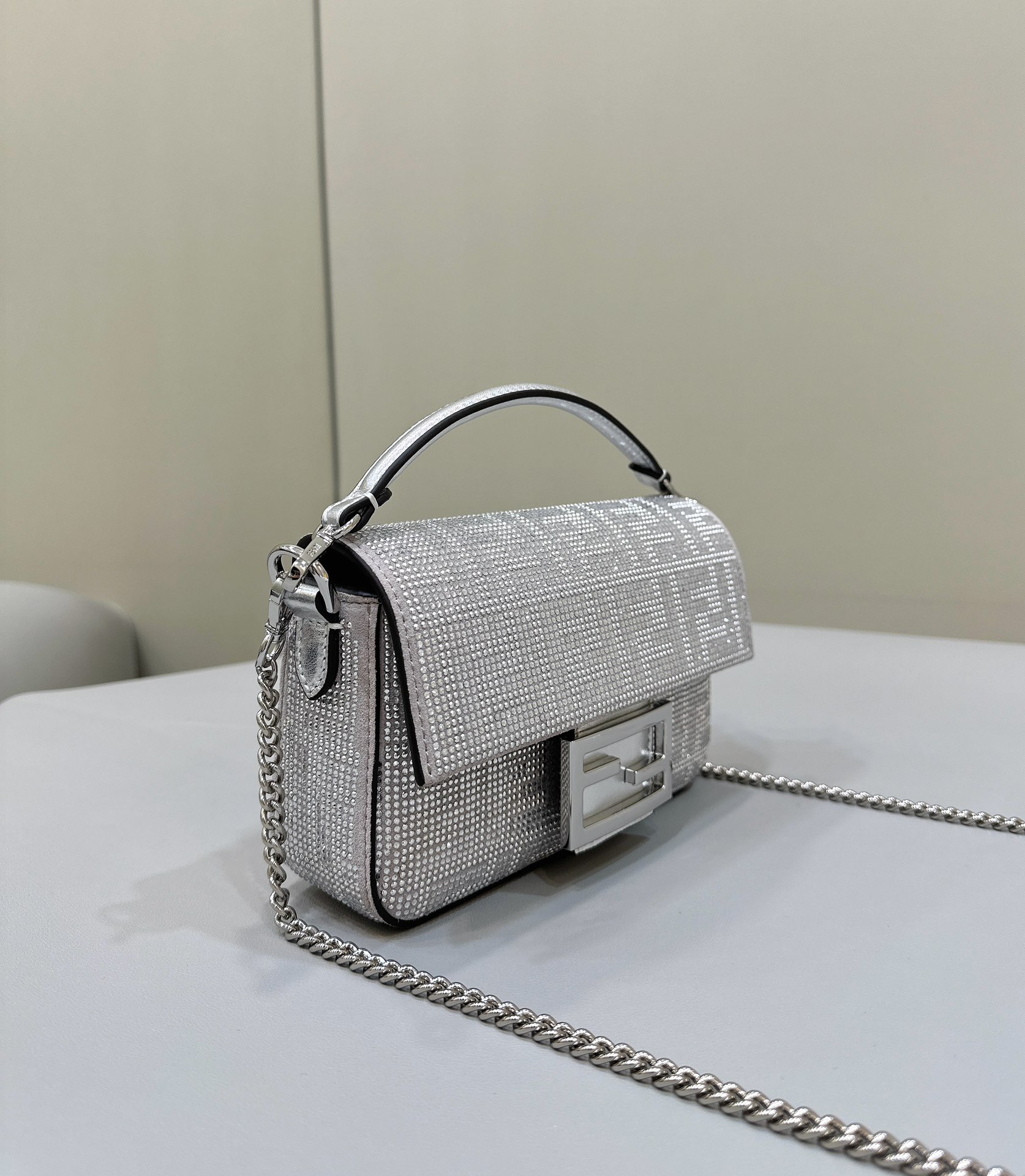 Bagsaaa F**di Baguette Silver Crystal Bag -20*5*13cm