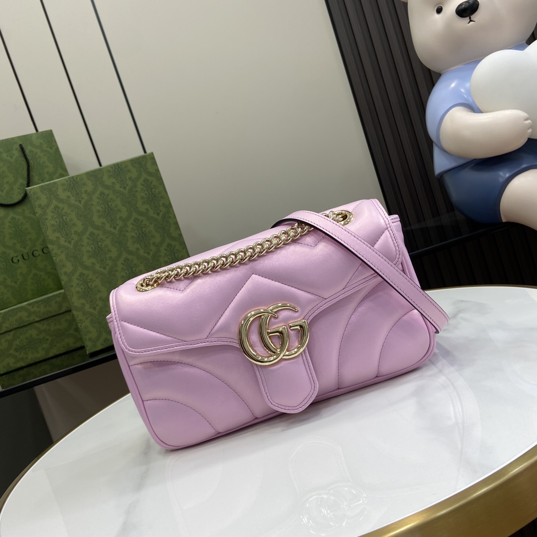 Bagsaaa Gvc*1 GG Marmont Shoulder Bag In Pink Iridescent - 15*26*7cm