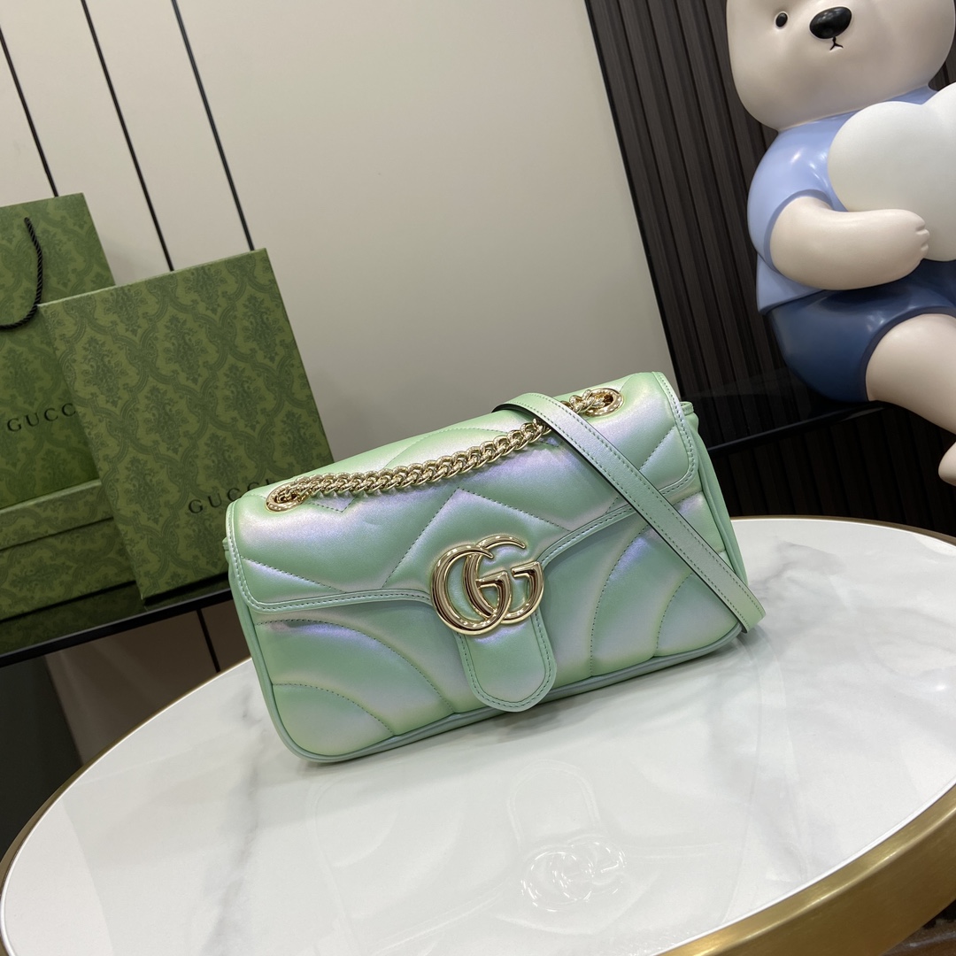 Bagsaaa Gvc*1 GG Marmont Shoulder Bag In Green Iridescent - 15*26*7cm