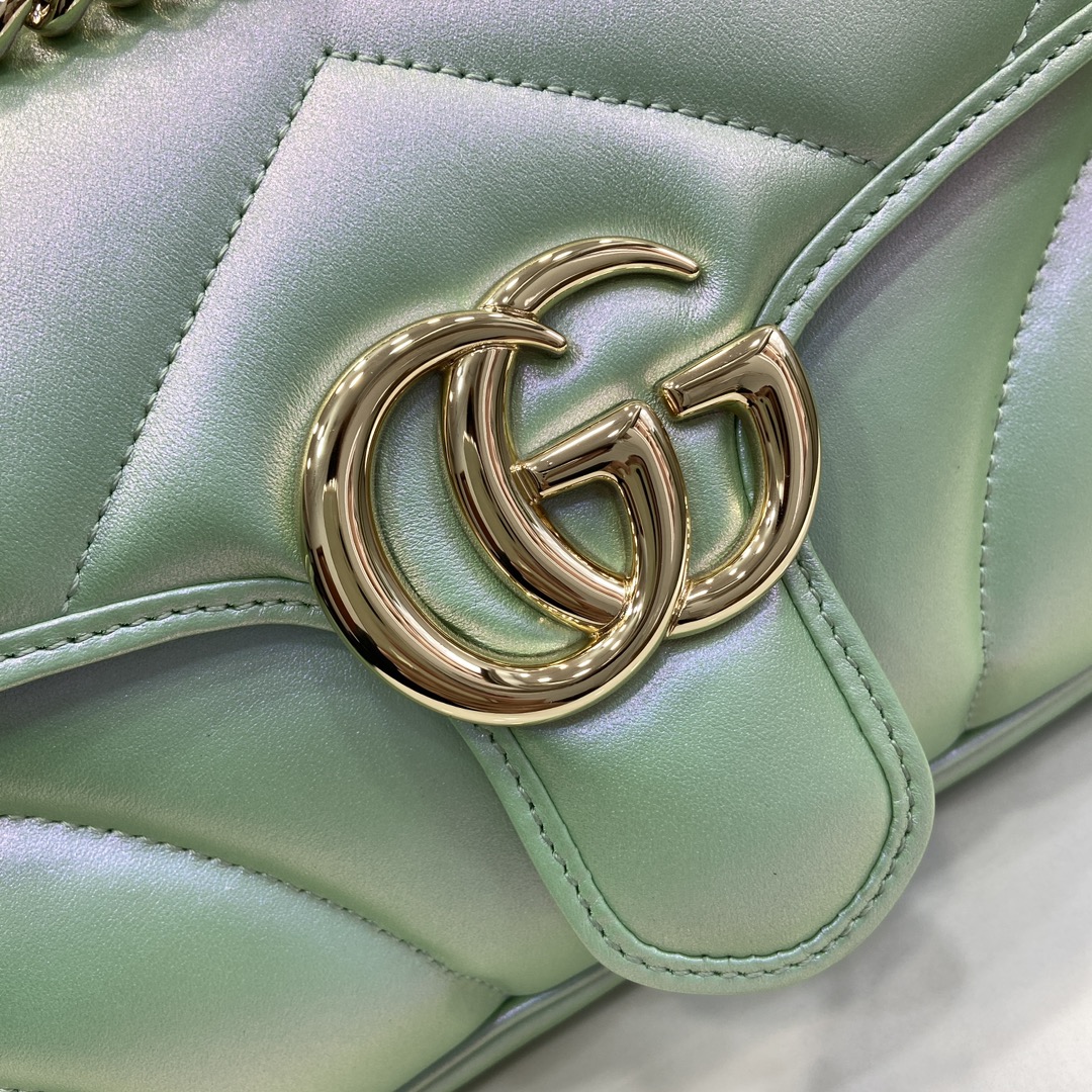 Bagsaaa Gvc*1 GG Marmont Shoulder Bag In Green Iridescent - 15*26*7cm