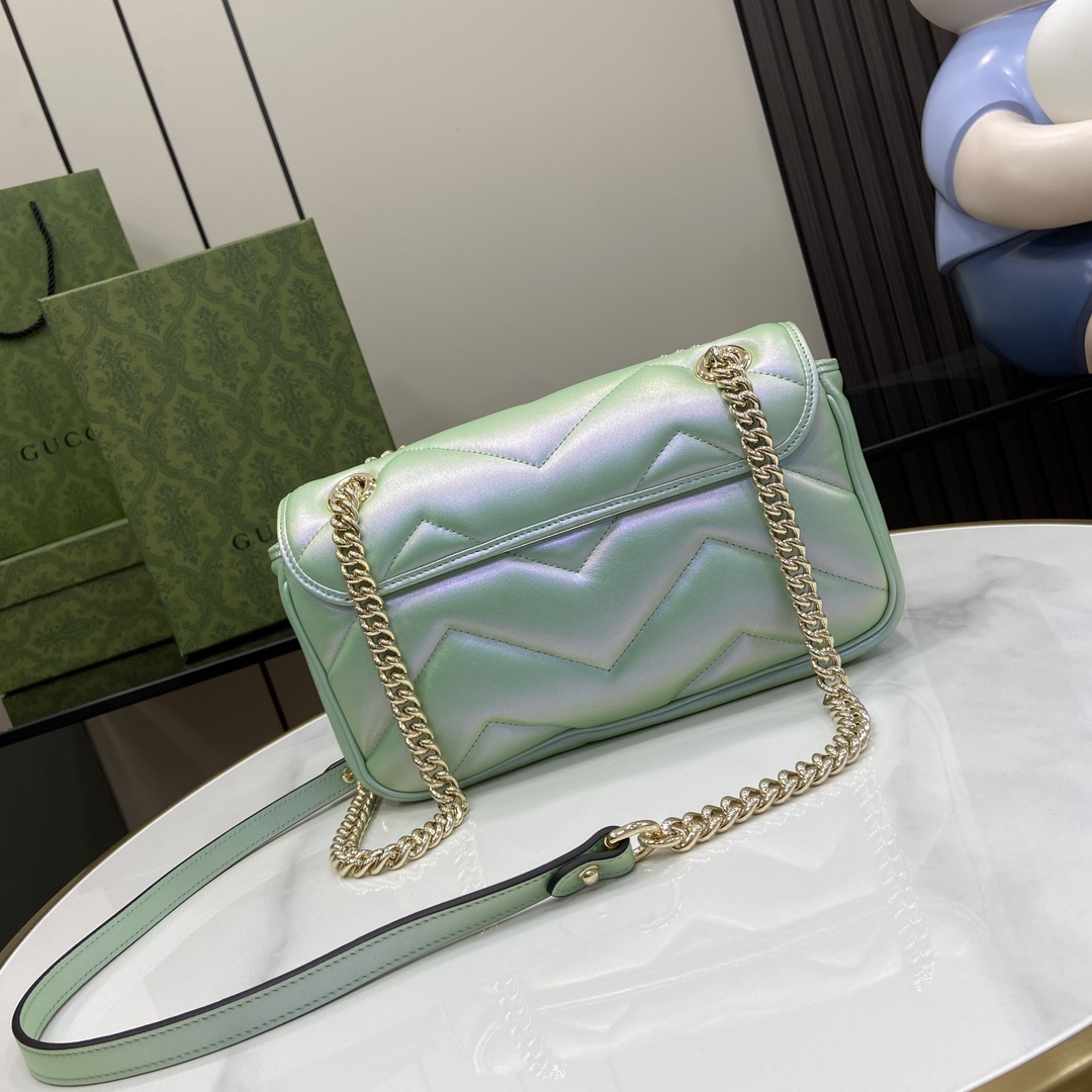 Bagsaaa Gvc*1 GG Marmont Shoulder Bag In Green Iridescent - 15*26*7cm