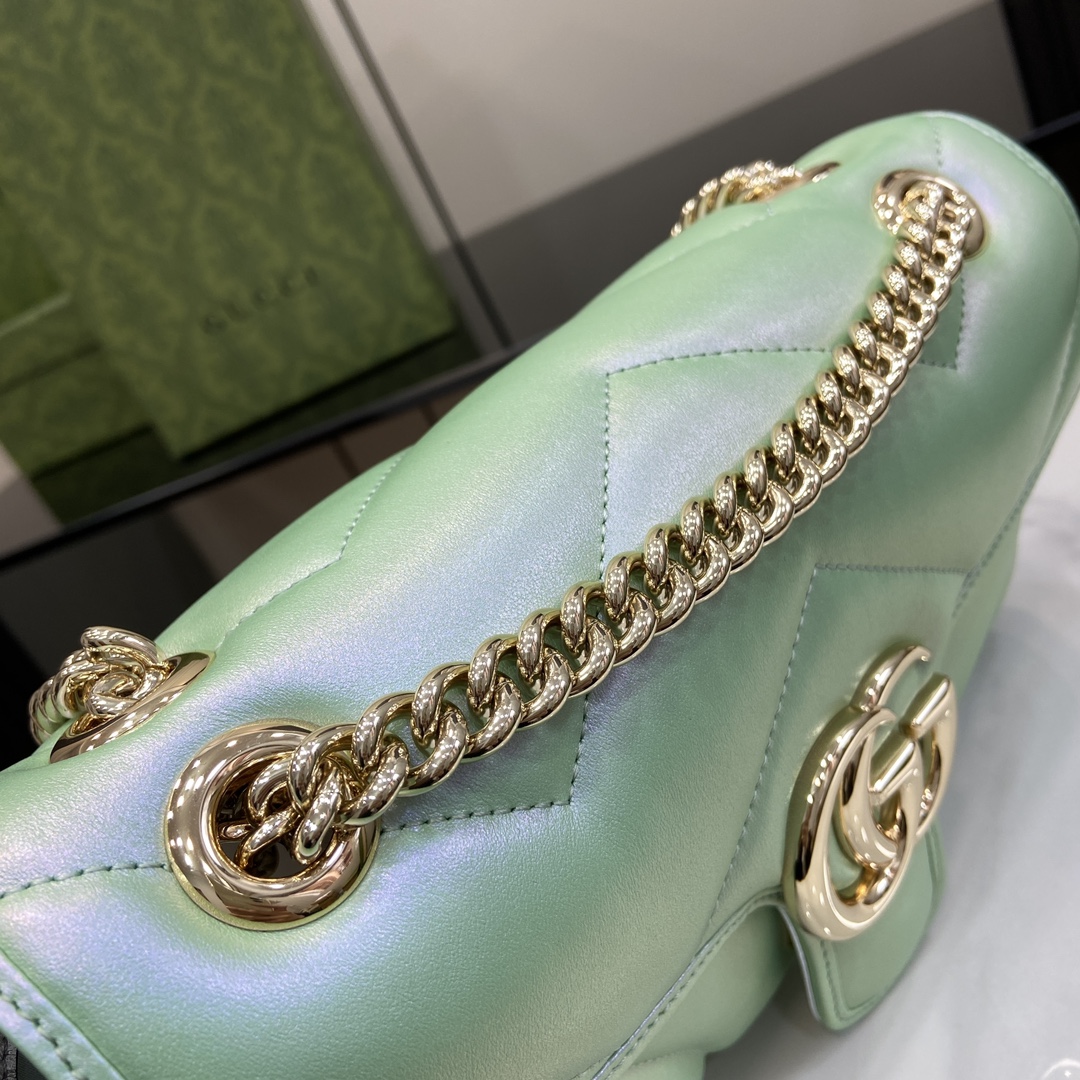 Bagsaaa Gvc*1 GG Marmont Shoulder Bag In Green Iridescent - 15*26*7cm